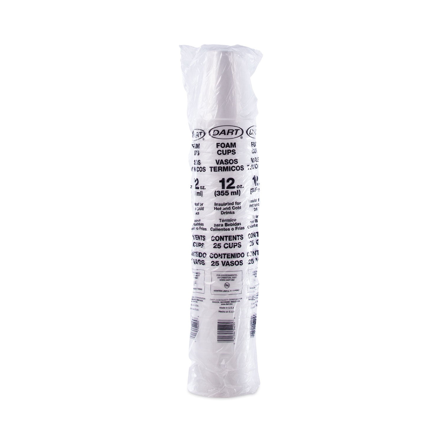 Dart® Foam Drink Cups, 12 Oz, White, 25/pack