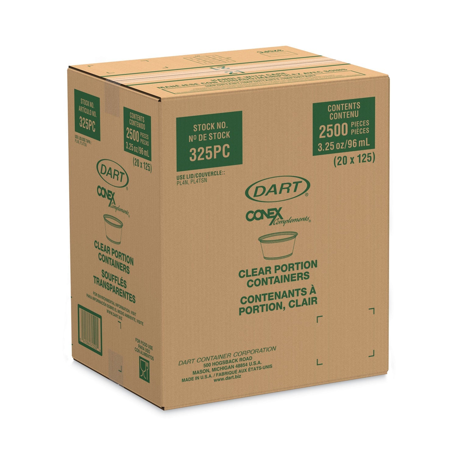 Dart® Conex Complements Portion/Medicine Cups, 3.25 oz, Plastic, Clear, 125/Bag, 20 Bags/Carton