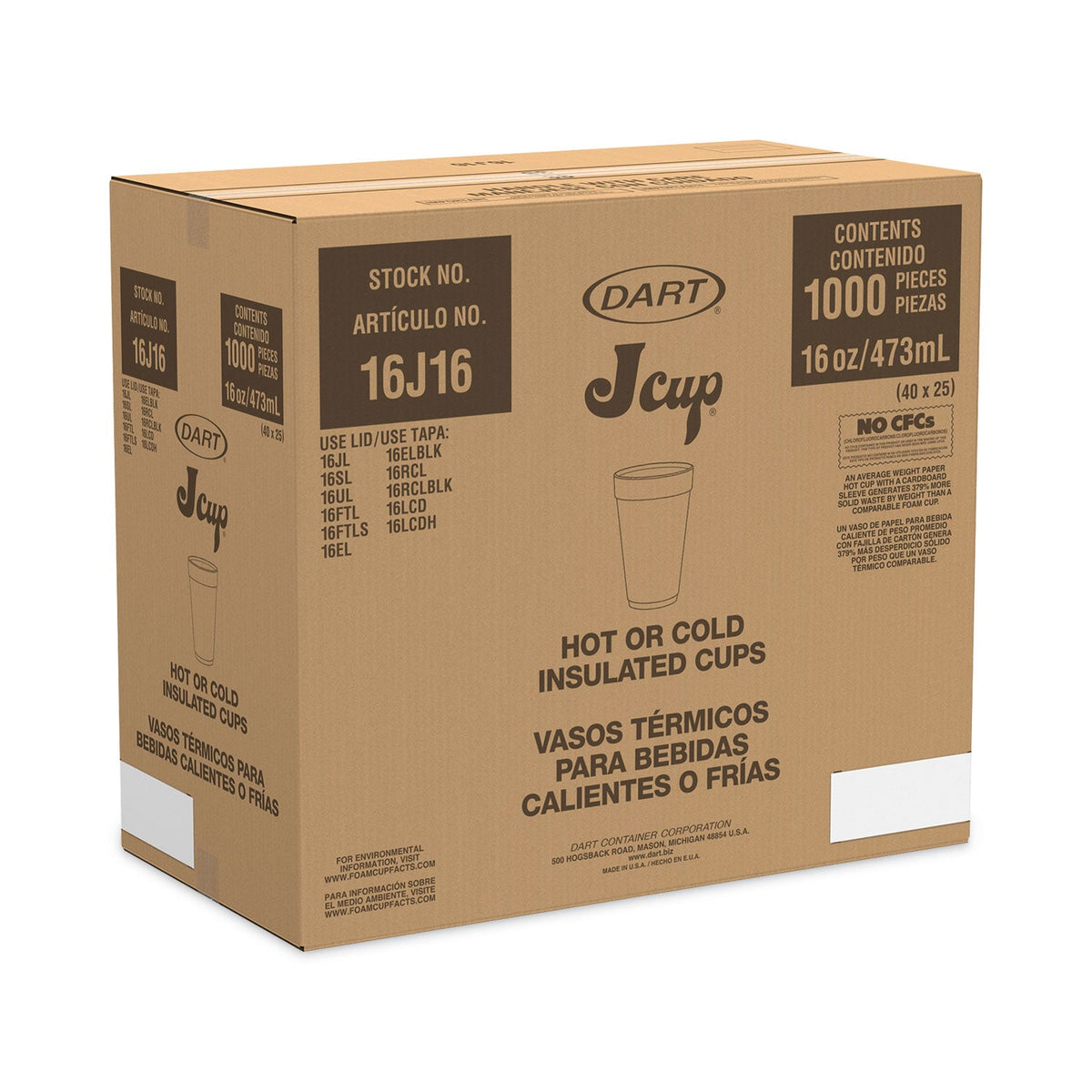 Dart® Horizon Hot/Cold Foam Drinking Cups, 16 oz, White/Cranberry, 25/Bag, 40 Bags/Carton