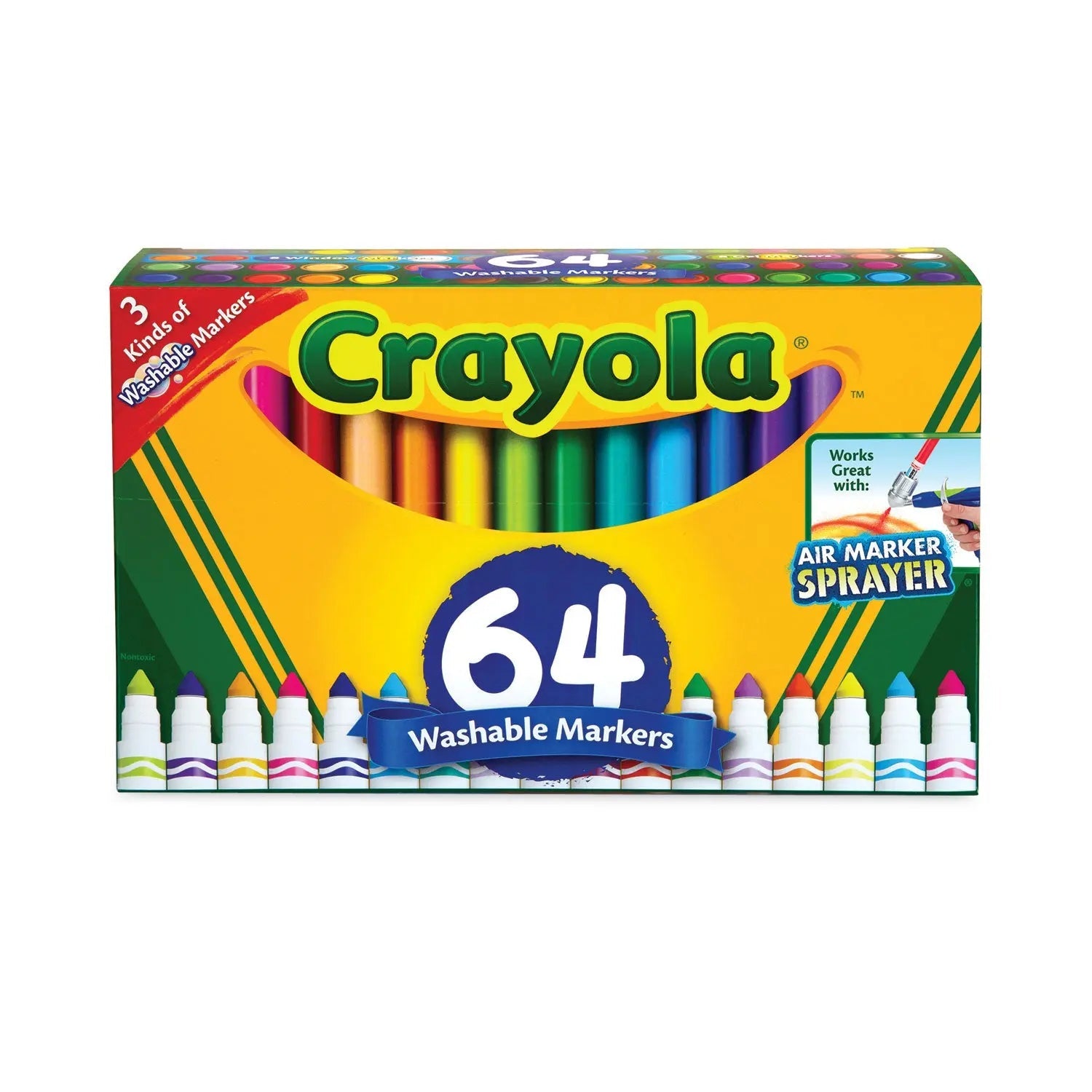 Crayola® Broad Line Washable Markers, 48 Broad Bullet Tip/8 Gel/8 Window, Assorted Colors, 64/Set