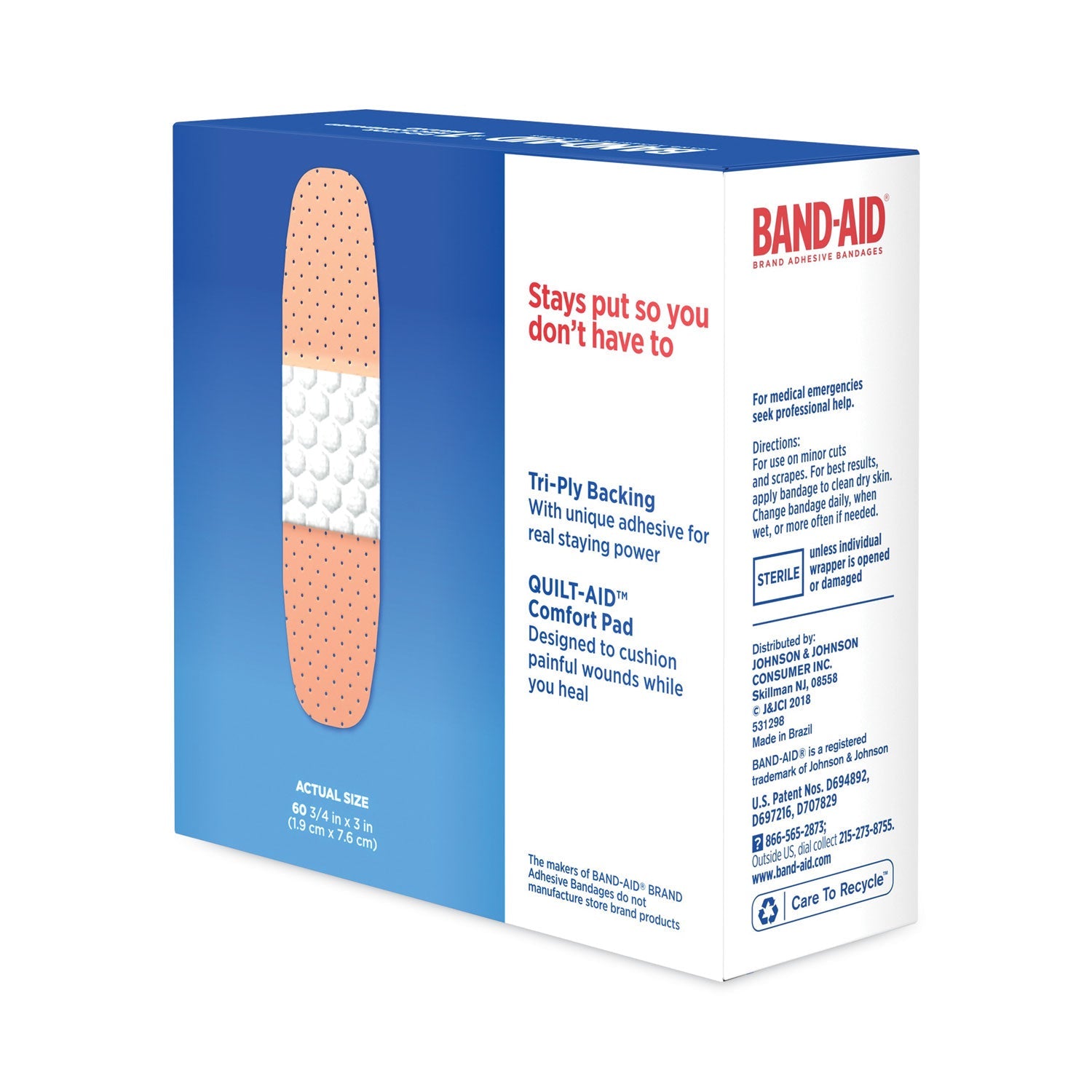 BAND-AID® Plastic Adhesive Bandages, 0.75 X 3, 60/box