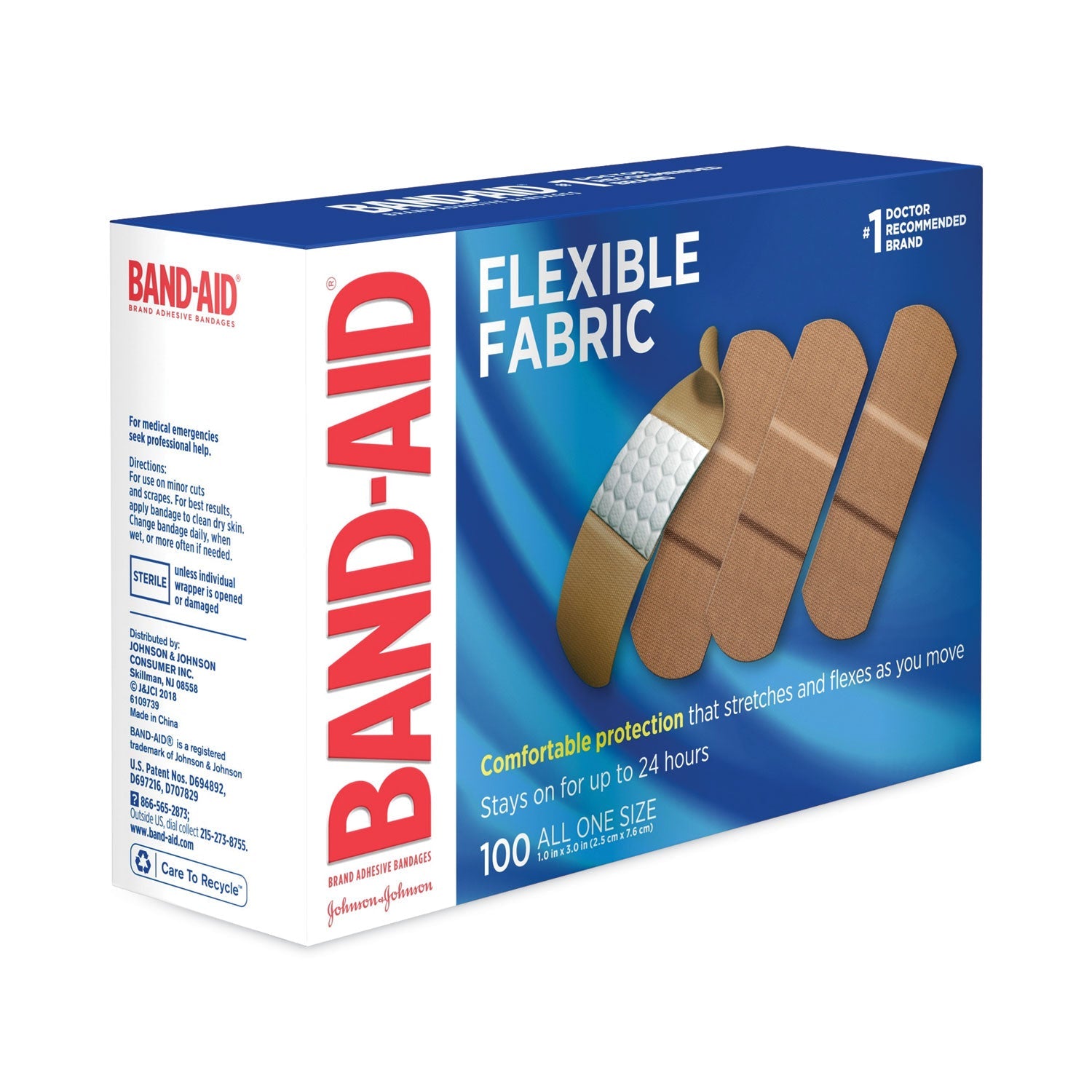 BAND-AID® Flexible Fabric Adhesive Bandages, 1 X 3, 100/box