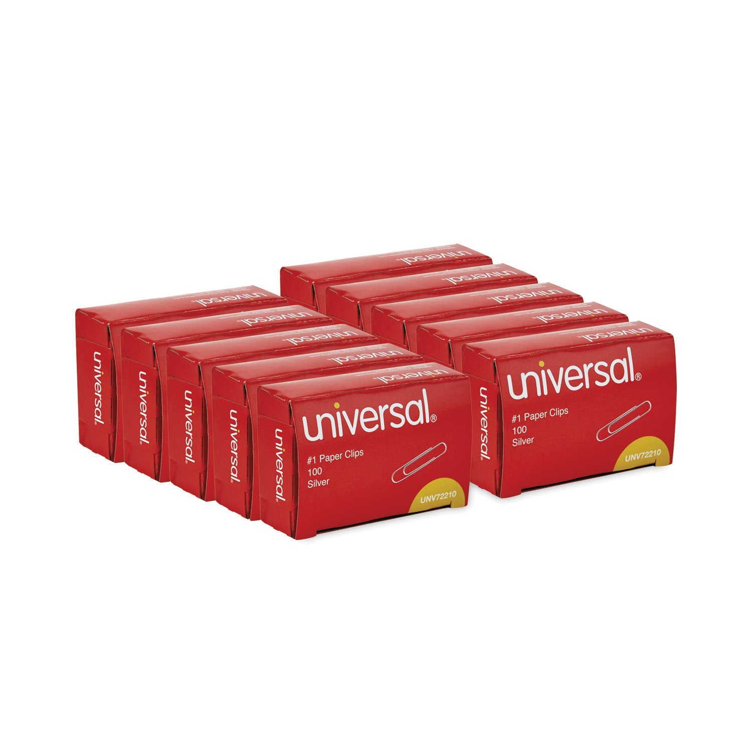 Universal® Paper Clips, #1, Smooth, Silver, 100 Clips/Box, 10 Boxes/Pack