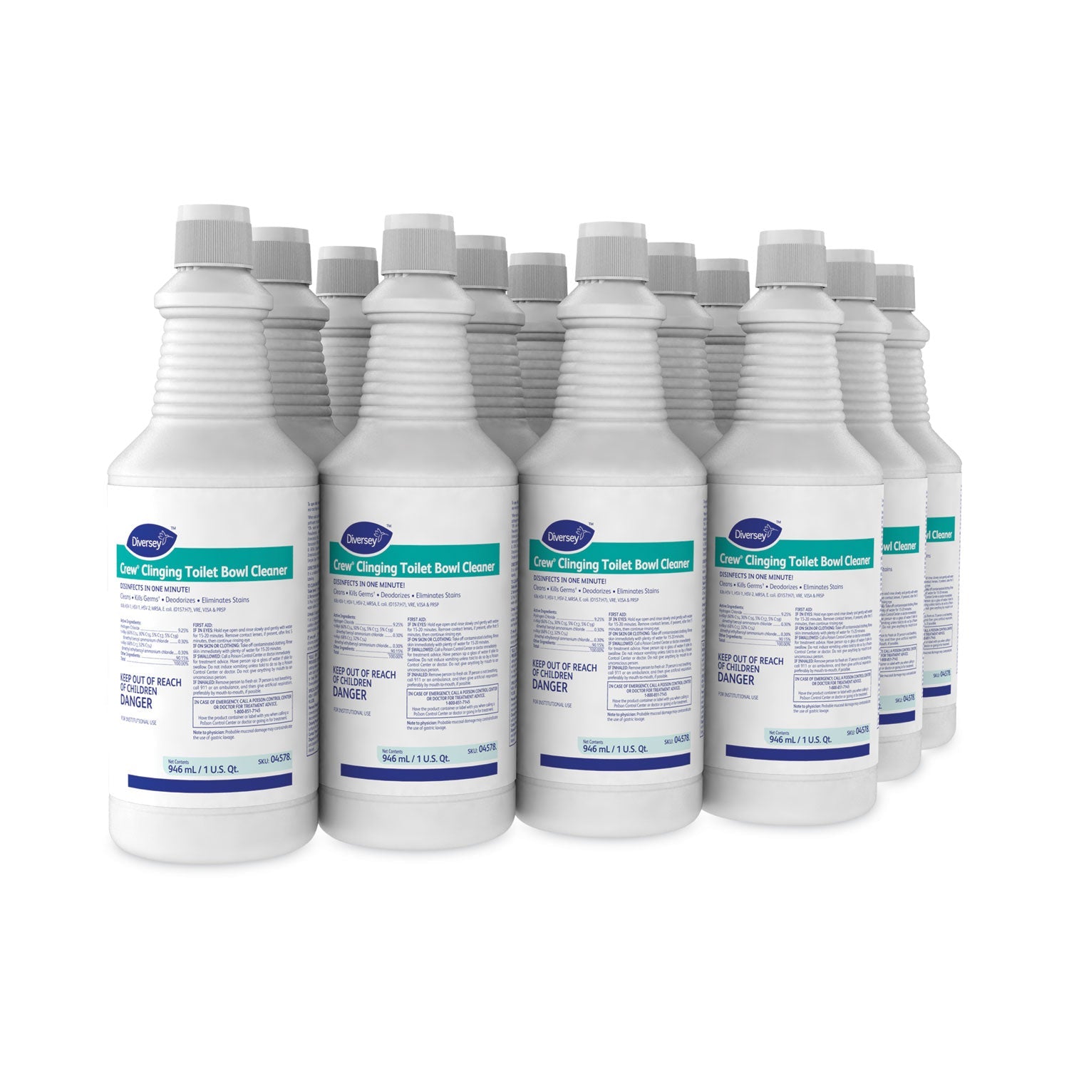 Diversey™ Crew Clinging Toilet Bowl Cleaner, Floral Scent, Liquid, 1 Qt. Bottle, 12/ct