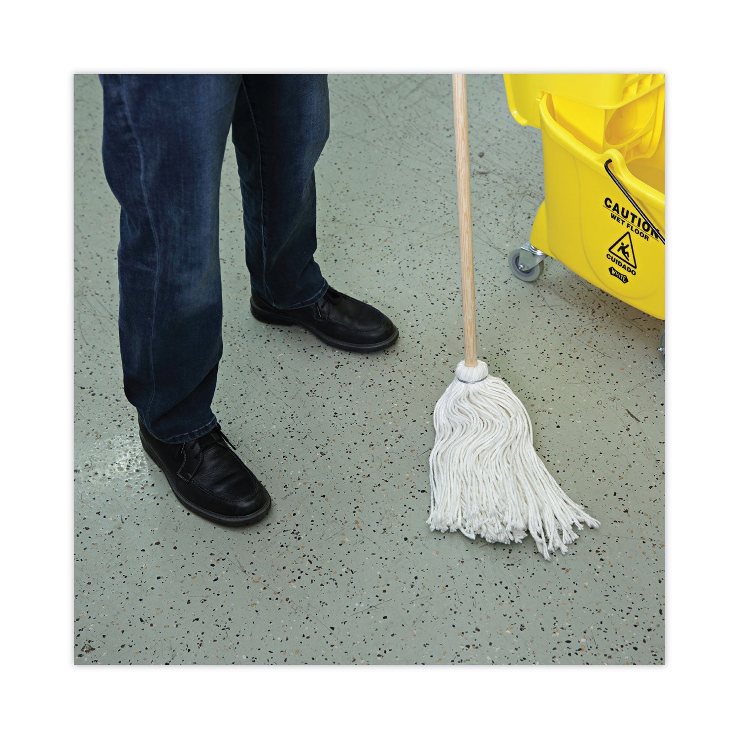 Boardwalk® Handle/Deck Mops, #16 White Rayon Head, 48" Natural Wood Handle