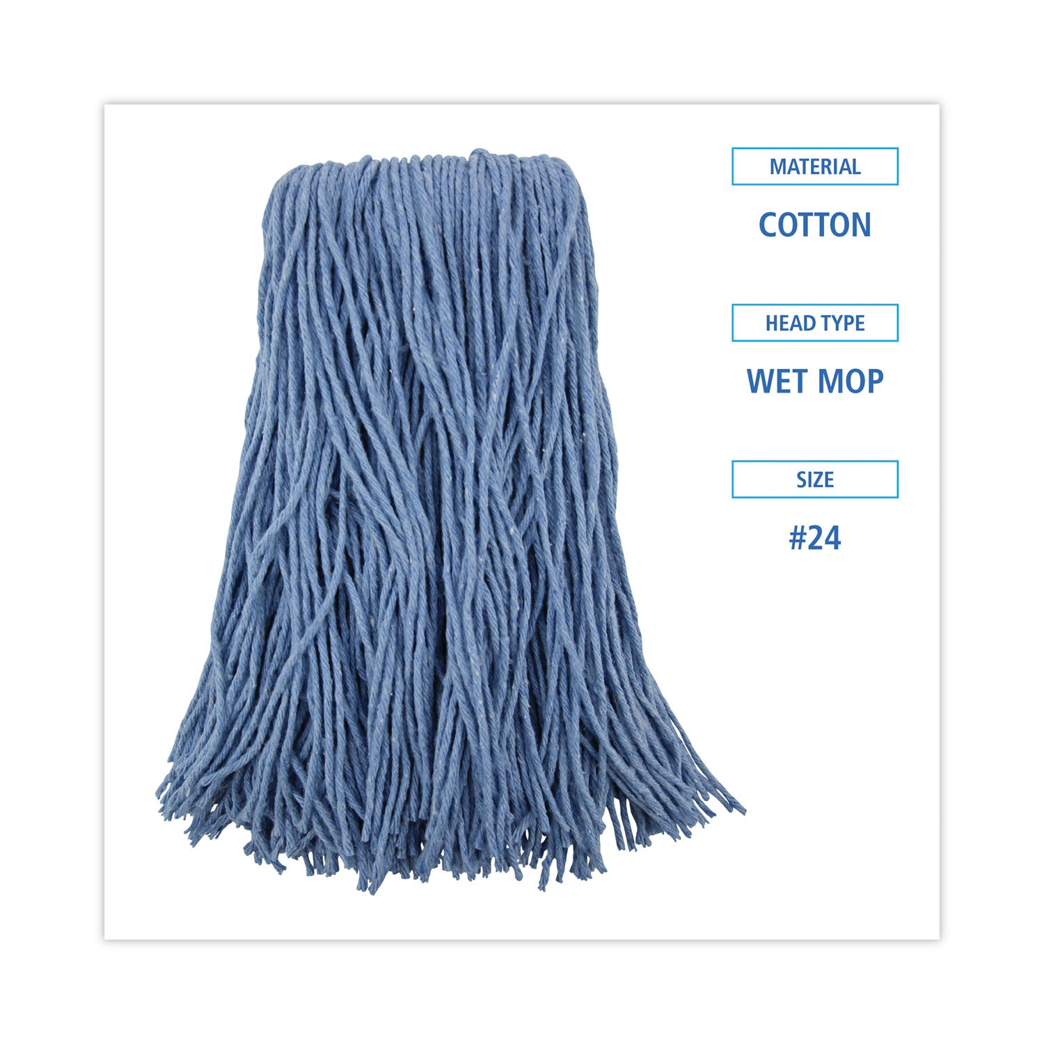Boardwalk® Mop Head, Standard Head, Cotton/synthetic Fiber, Cut-End, #24, Blue, 12/carton