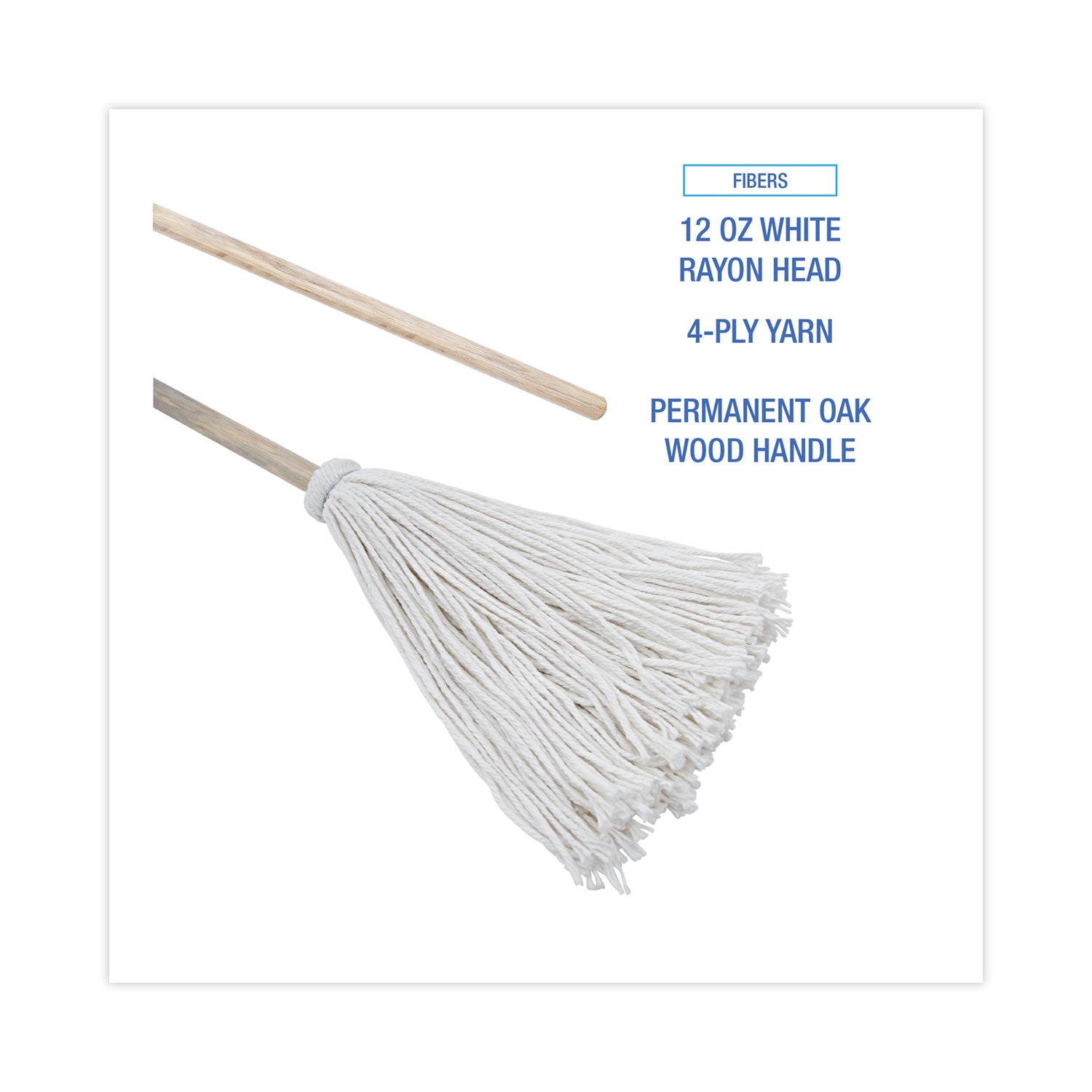 Boardwalk® Handle/Deck Mops, #12 White Rayon Head, 48" Natural Wood Handle, 6/Pack