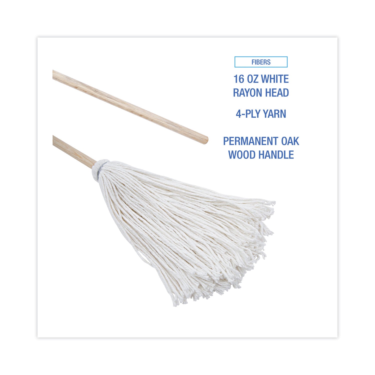 Boardwalk® Handle/Deck Mops, #16 White Rayon Head, 48" Natural Wood Handle