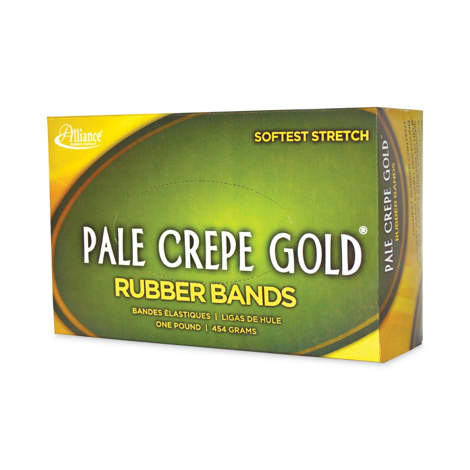 Alliance® Pale Crepe Gold Rubber Bands, Size 64, 0.04" Gauge, Golden Crepe, 1 lb Box, 490/Box