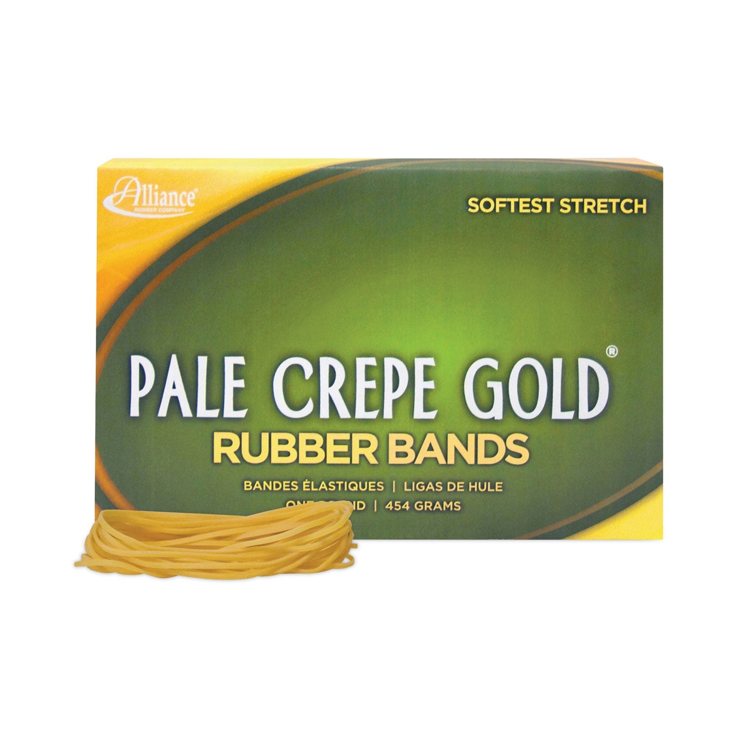 Alliance® Pale Crepe Gold Rubber Bands, Size 19, 0.04" Gauge, Golden Crepe, 1 lb Box, 1,890/Box