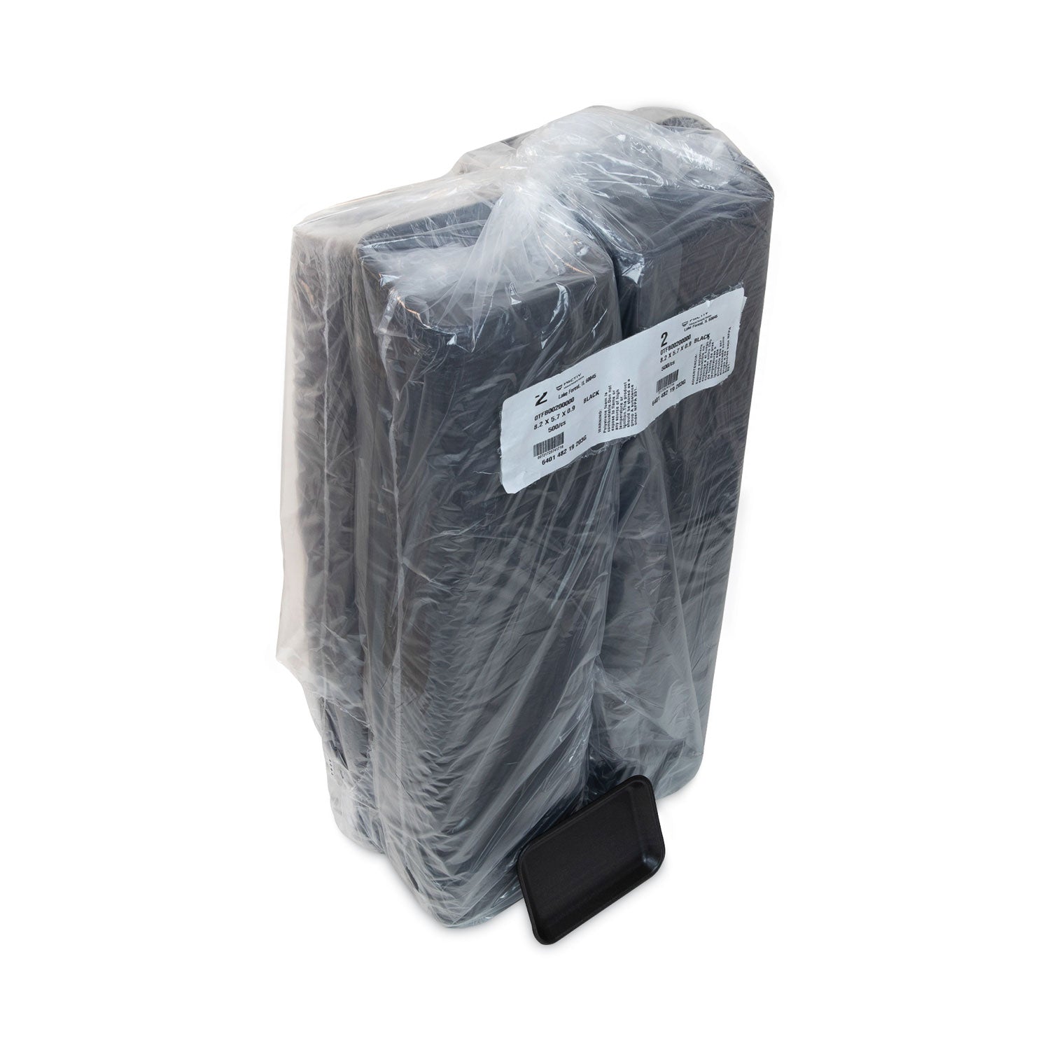 Pactiv Evergreen Supermarket Tray, #2, 8.2 x 5.7 x 0.91, Black, Foam, 500/Carton