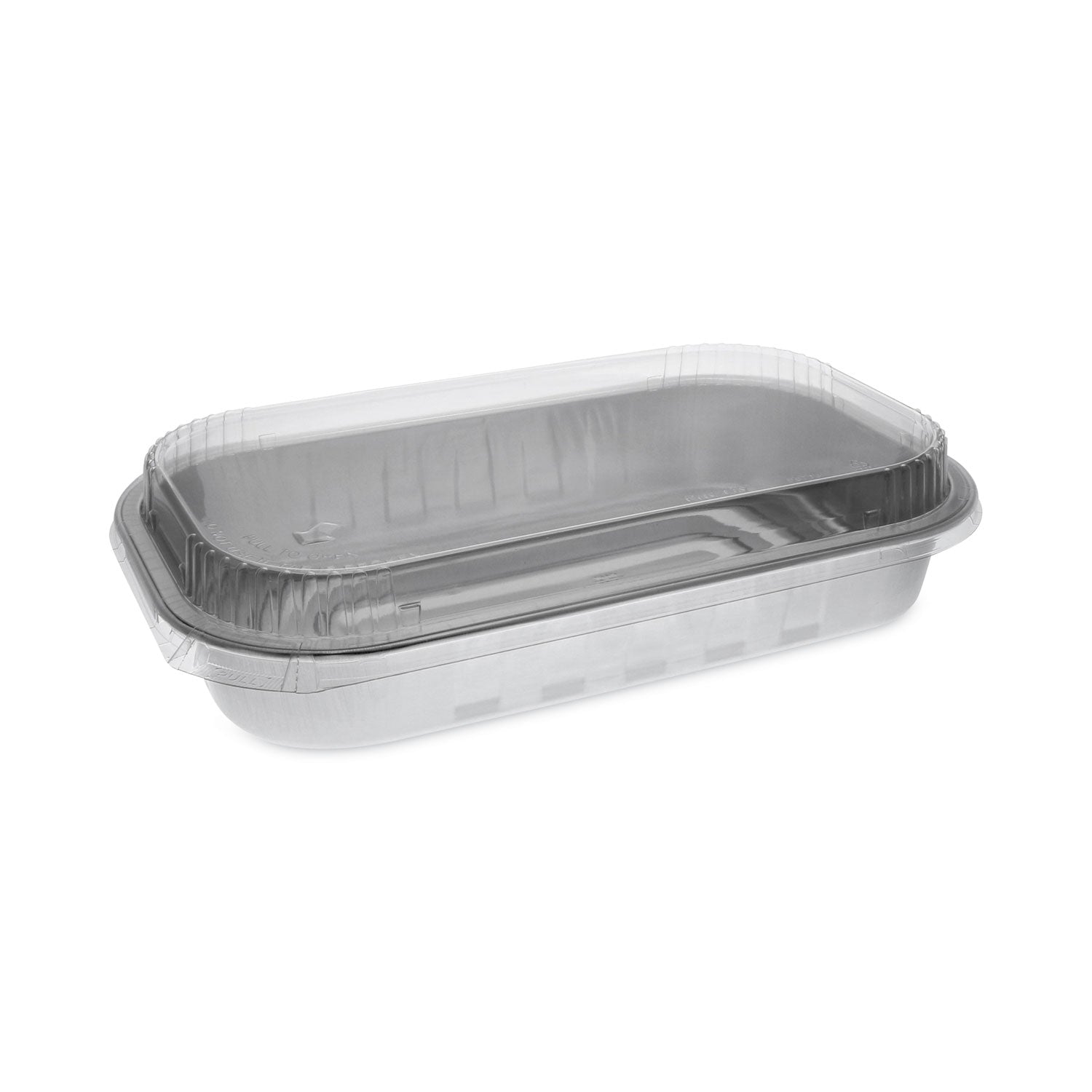 Pactiv Evergreen Aluminum Carry-Out Container with OPS Tamper-Evident Dome Lid, 72 oz, 12.25 x 7.5 x 3.13, Silver, Aluminum, 125/Carton
