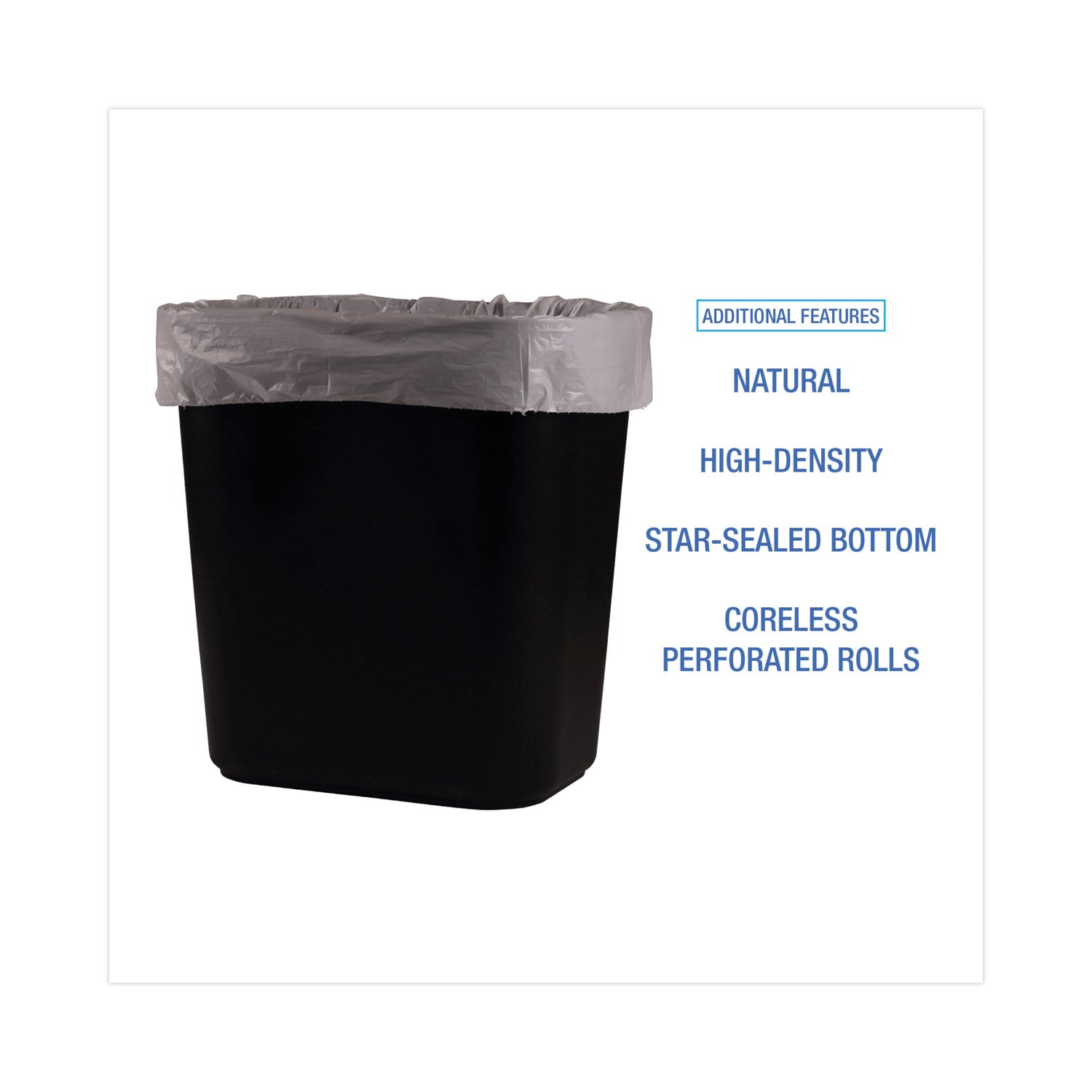 Boardwalk® High-Density Can Liners, 10 gal, 6 mic, 24" x 23", Natural, Perforated Roll, 50 Bags/Roll, 20 Rolls/Carton