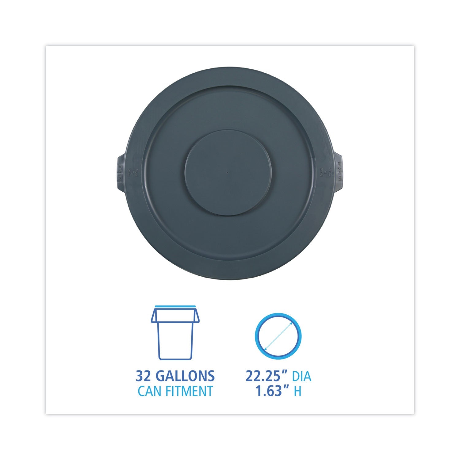 Boardwalk® Lids For 32 Gal Waste Receptacle, Flat-Top, Round, Plastic, Gray