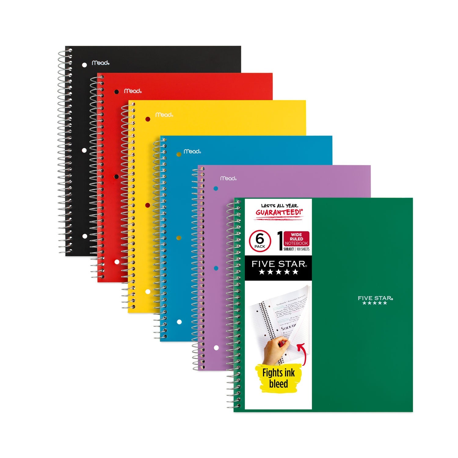 Wirebound Notebook 6-Pack | 1-Subject, Wide Rule