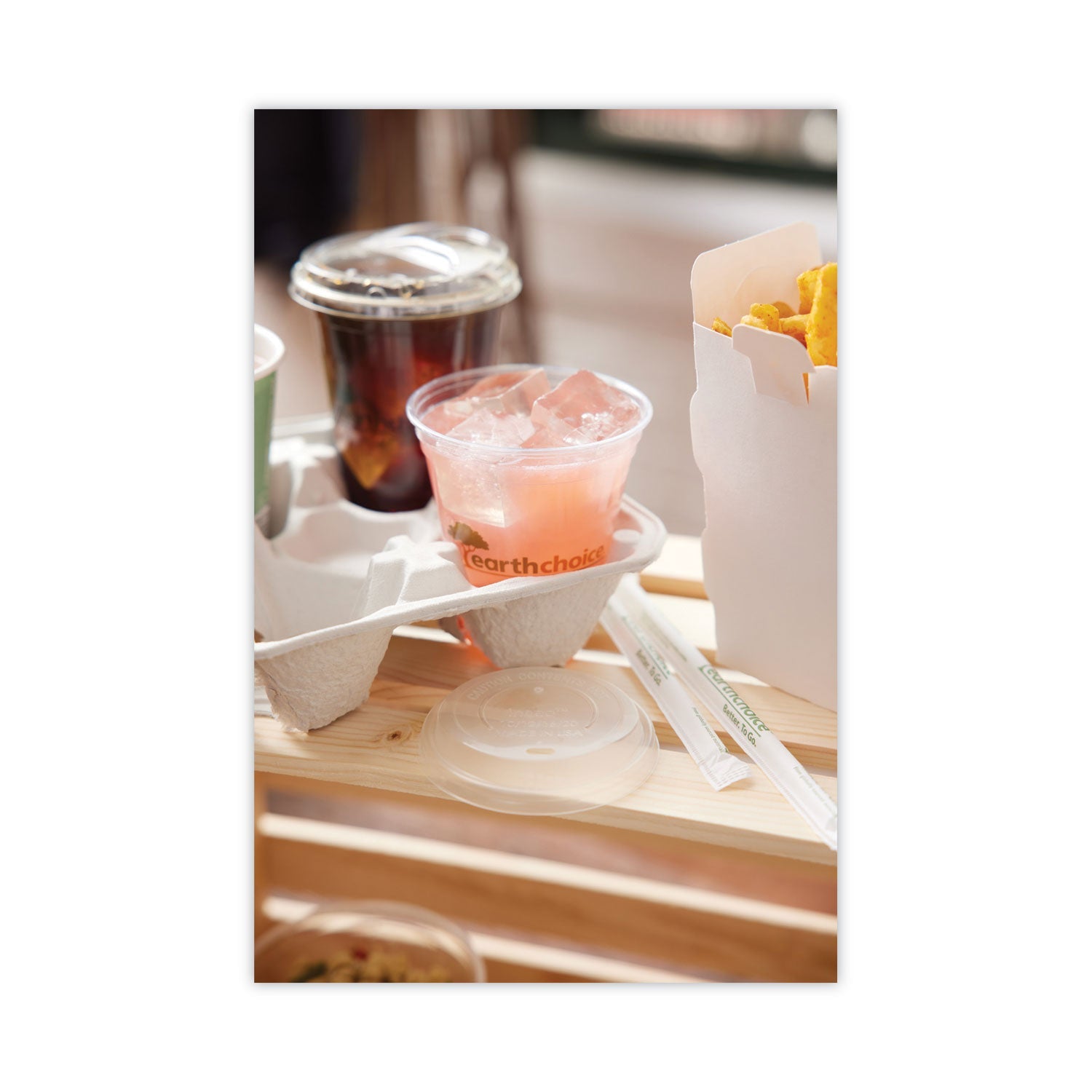 Pactiv Evergreen EarthChoice Carry-Safe Beverage Carrier, 8 oz to 32 oz, Four Cups + Food Tray, Natural, 300/Carton - Bloom Skins