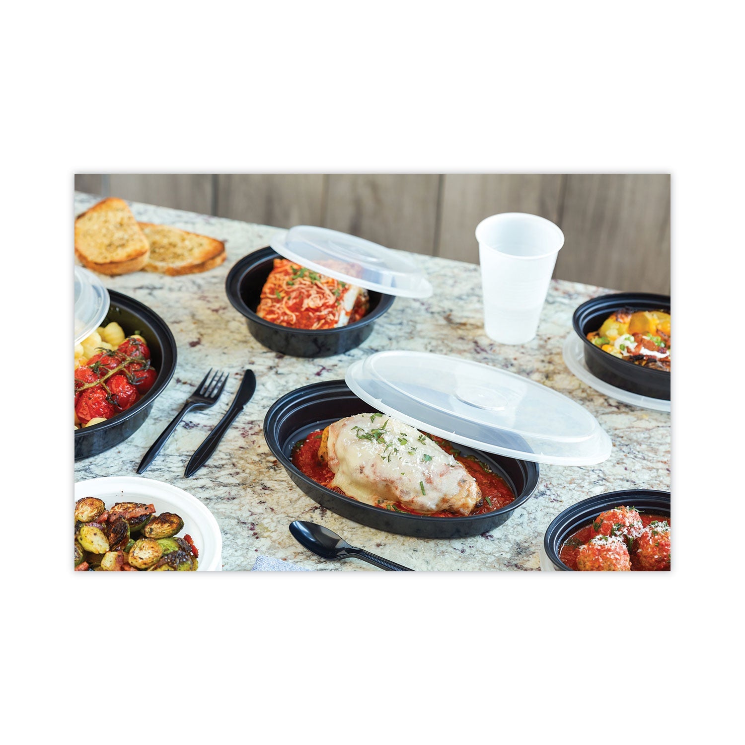 Pactiv Evergreen Newspring VERSAtainer Microwavable Containers, 16 oz, 6" Diameter, Black/Clear, Plastic, 150/Carton - Bloom Skins