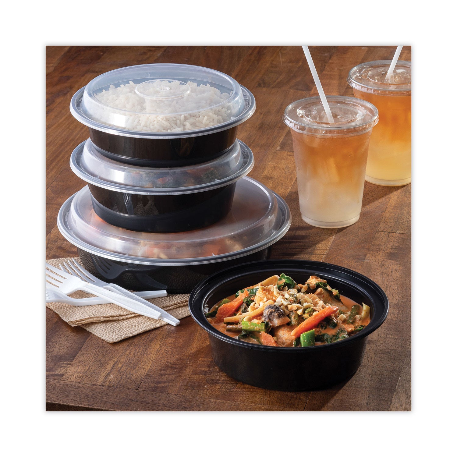 Pactiv Evergreen Newspring VERSAtainer Microwavable Containers, 32 oz, 7" Diameter x 2" h, Black/Clear, Plastic, 150/Carton