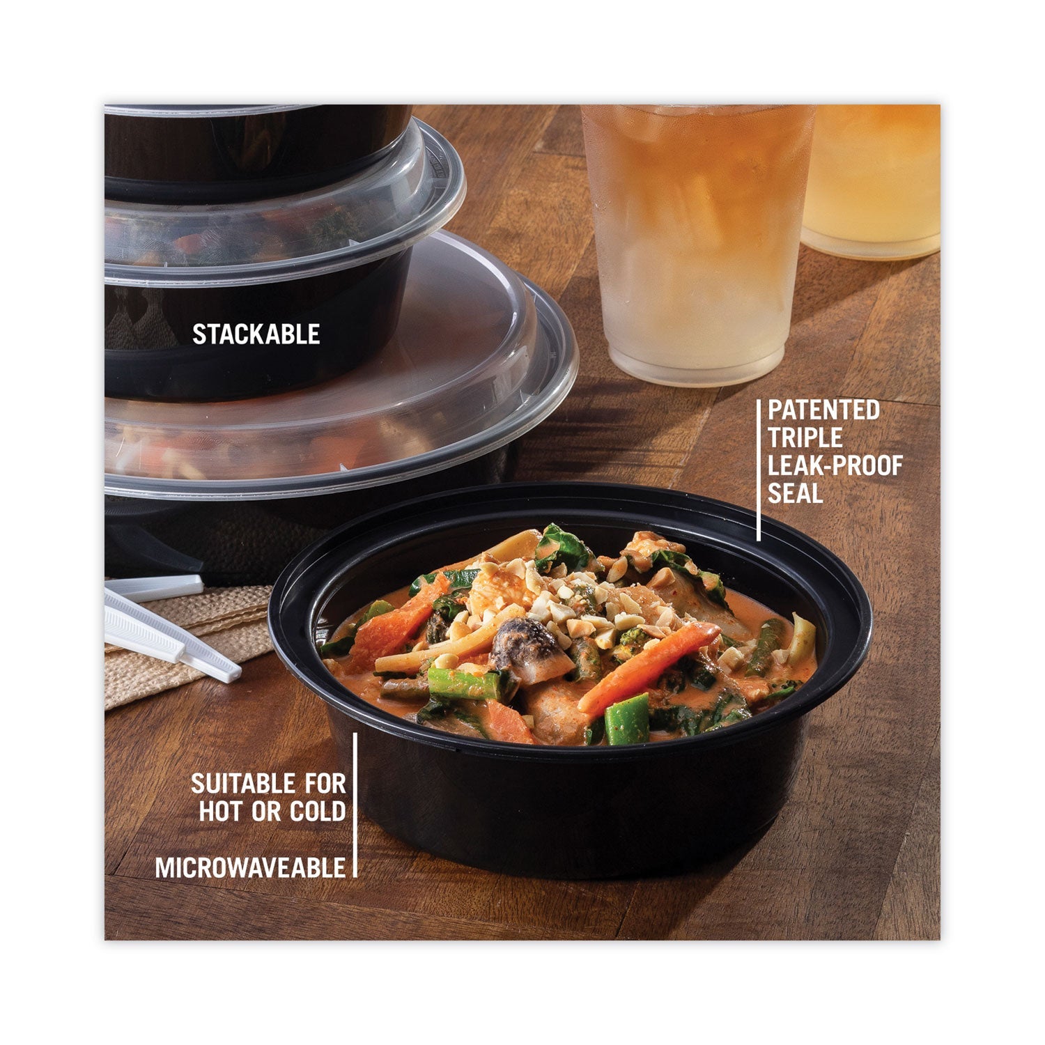 Pactiv Evergreen Newspring VERSAtainer Microwavable Containers, 32 oz, 7" Diameter x 2" h, Black/Clear, Plastic, 150/Carton