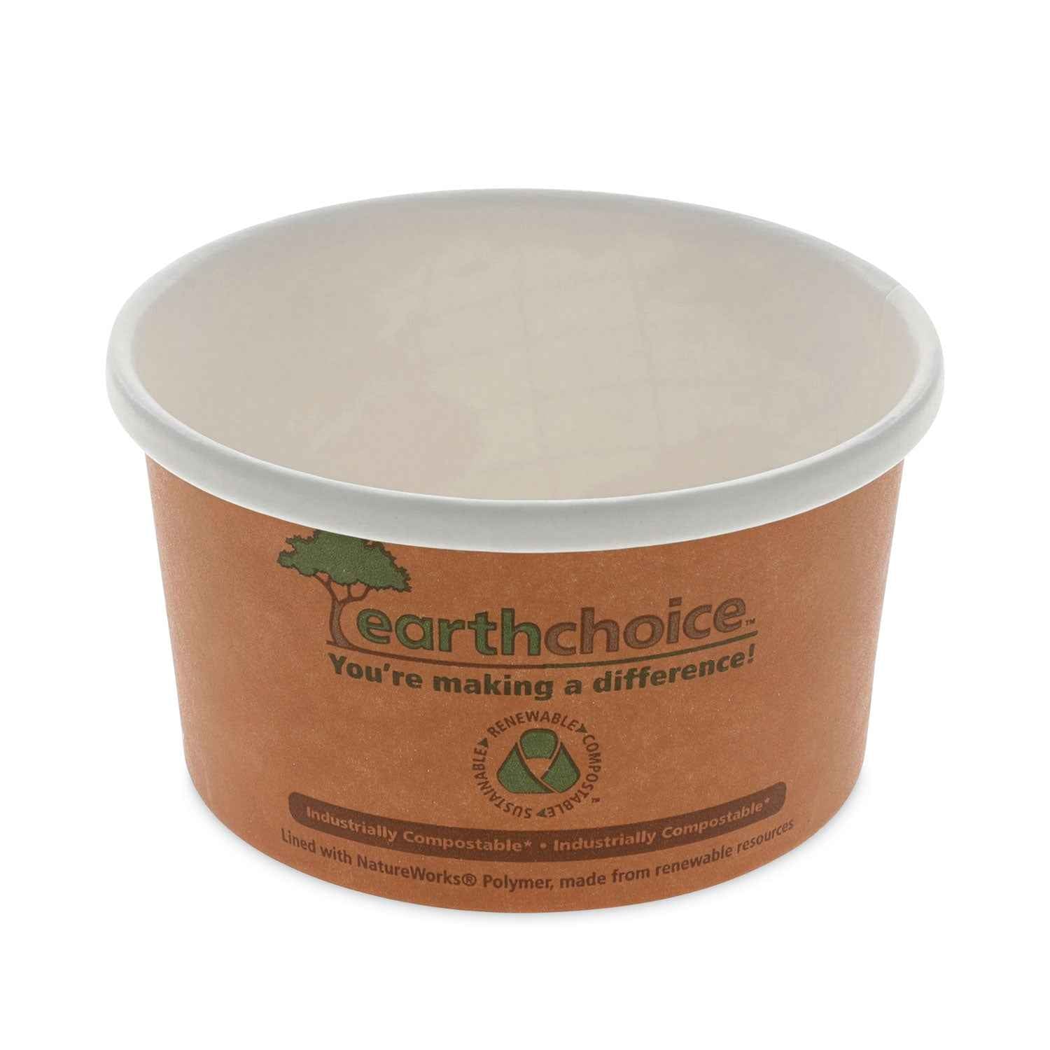 Pactiv Evergreen EarthChoice Compostable Soup Cup, Small, 8 oz, 3 x 3 x 3, Brown, Paper, 500/Carton