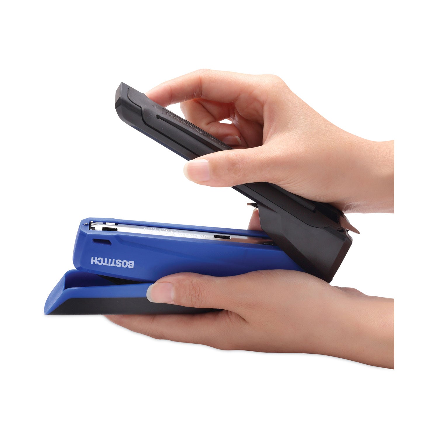 Bostitch® InPower One-Finger 3-in-1 Desktop Stapler with Antimicrobial Protection, 20-Sheet Capacity, Blue/Black