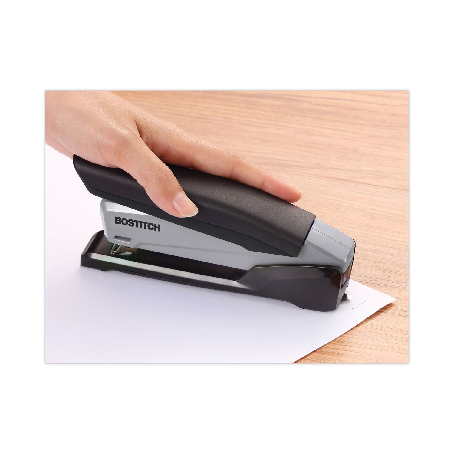 Bostitch® EcoStapler Spring-Powered Desktop Stapler with Antimicrobial Protection, 20-Sheet Capacity, Gray/Black