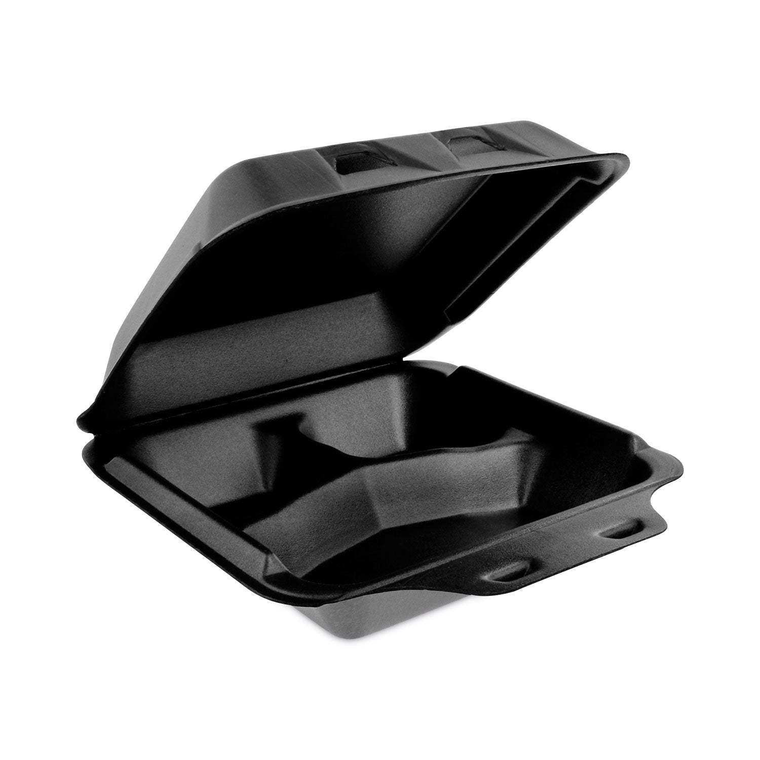 Pactiv Evergreen SmartLock Foam Hinged Lid Container, Medium, 3 Compartments, 8 x 8.5 x 3, Black, 150/Carton