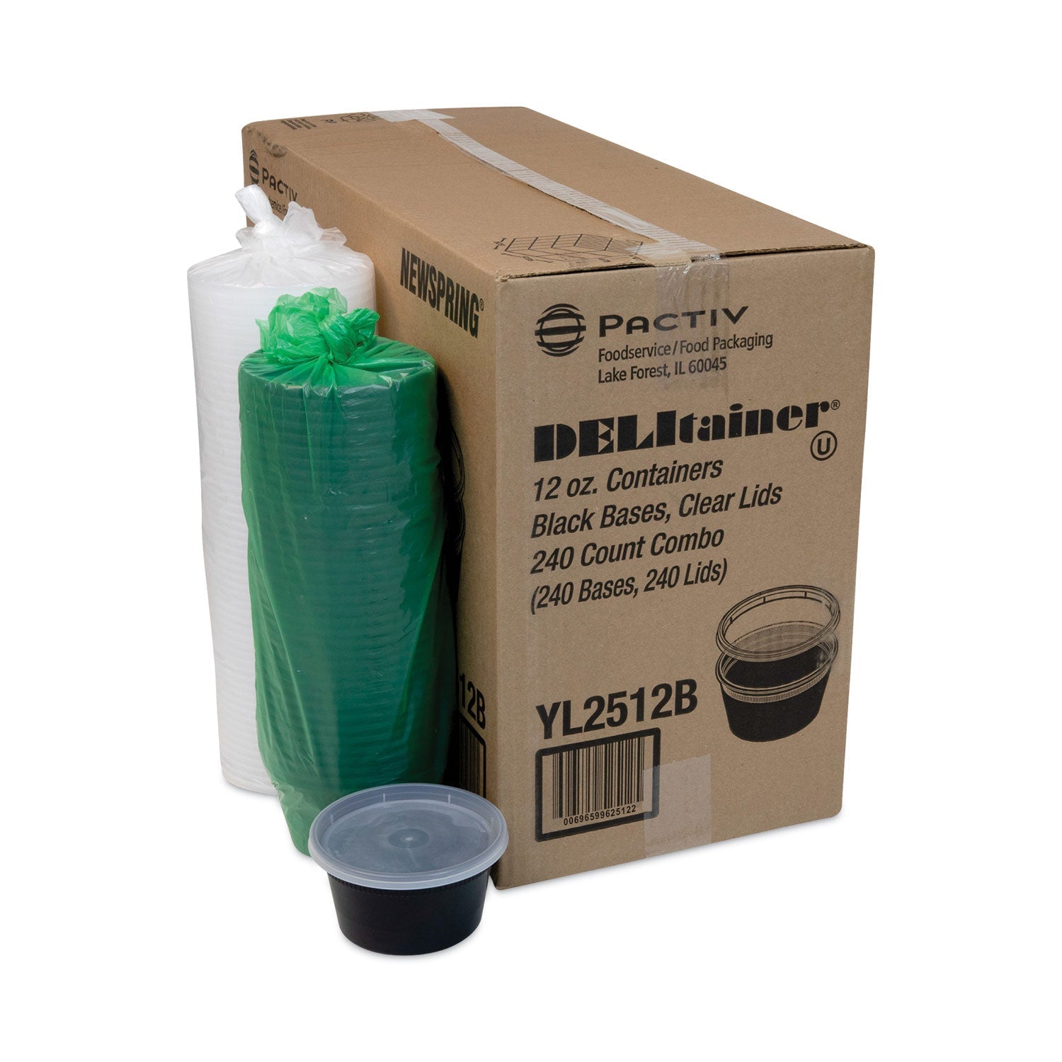 Pactiv Evergreen Newspring DELItainer Microwavable Container, 12 oz, 4.55" Diameter x 2.45" h, Black/Clear, Plastic, 240/Carton