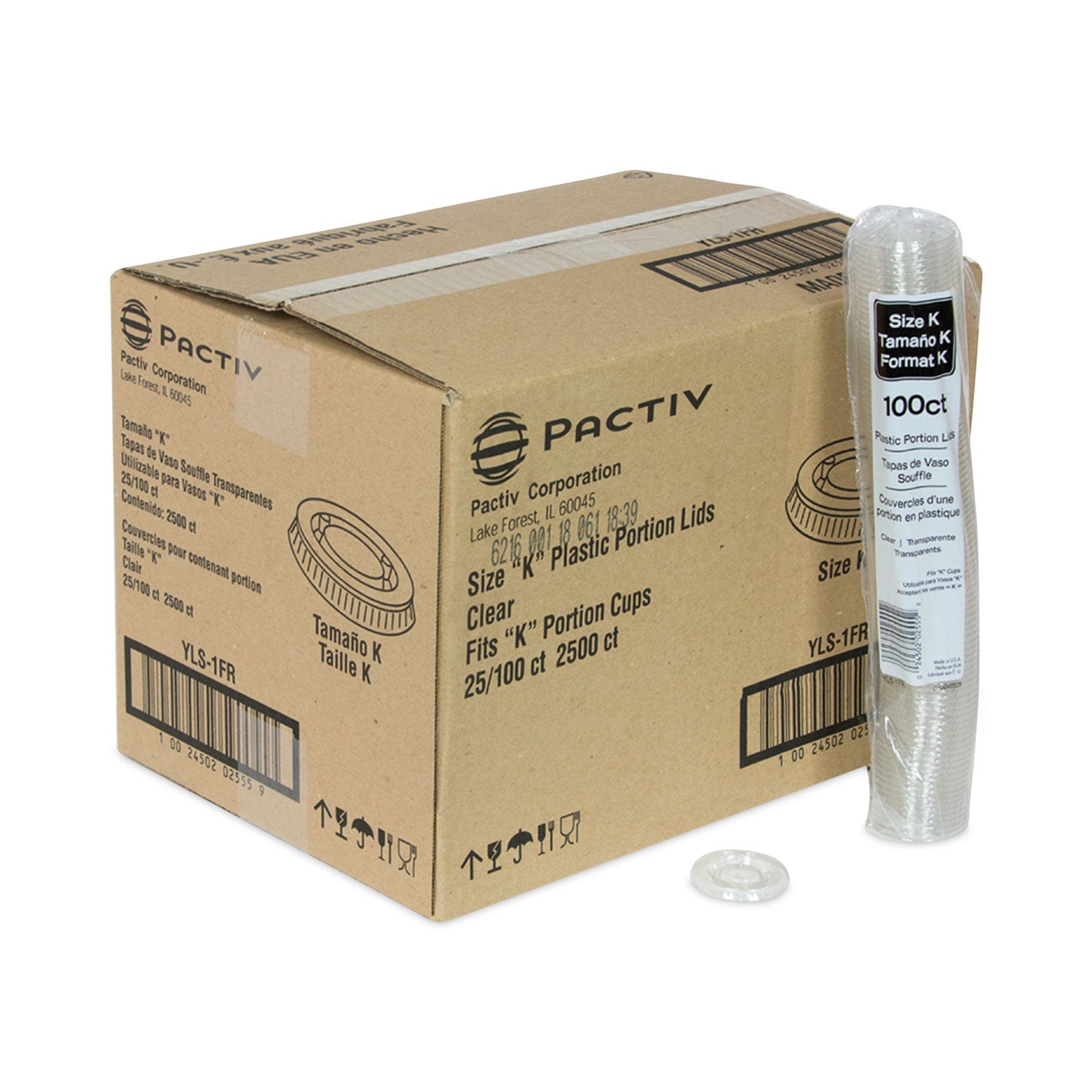 Pactiv Evergreen Plastic Portion Cup Lid, Fits 0.5 oz to 1 oz Portion Cups, Clear, 100/Sleeve, 25 Sleeves/Carton