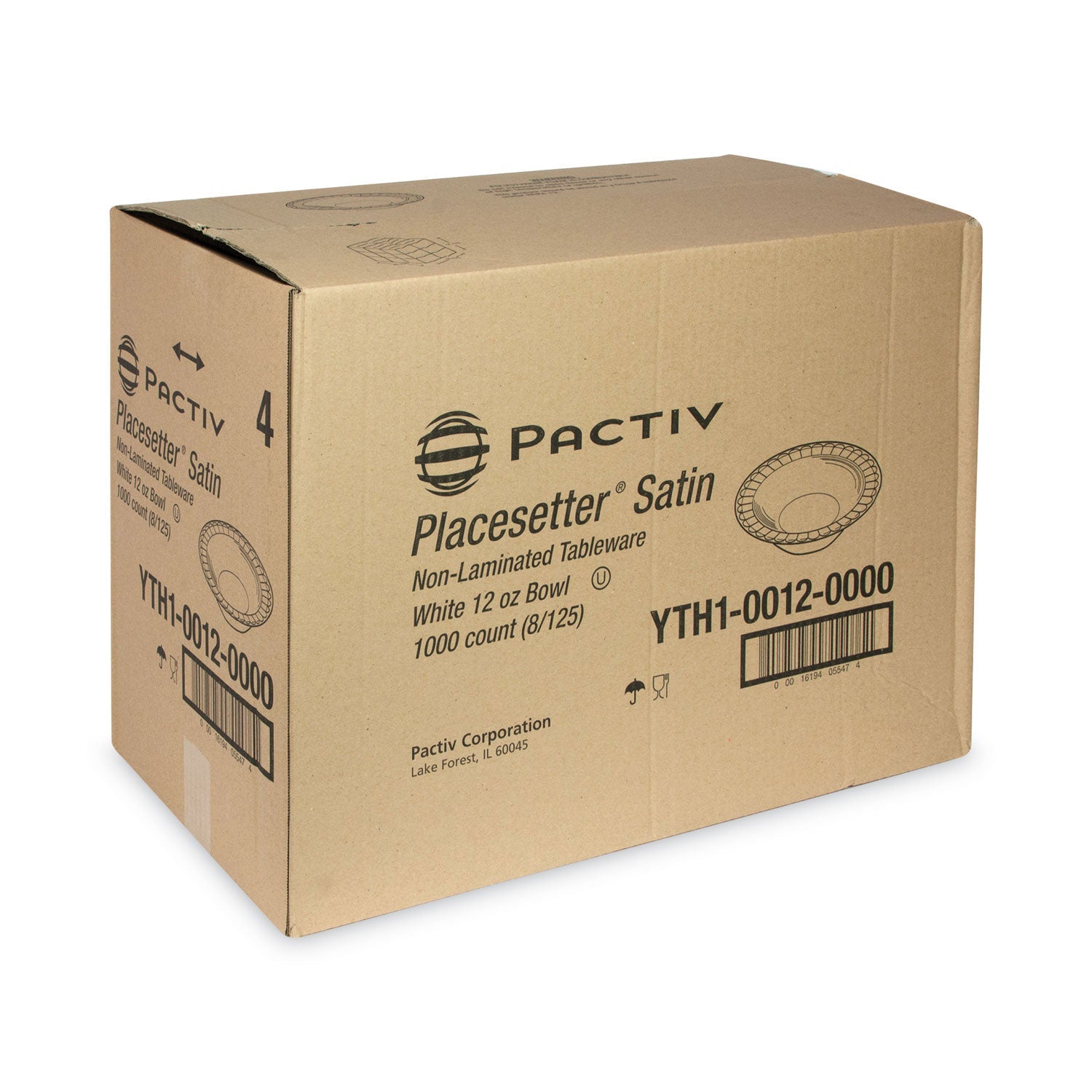 Pactiv Evergreen Placesetter Satin Non-Laminated Foam Dinnerware, Bowl, 12 oz, White, 1,000/Carton