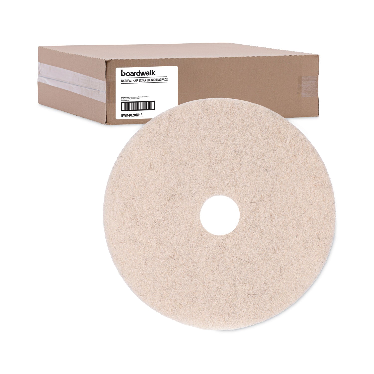 Boardwalk® Natural Hog Hair Burnishing Floor Pads, 20" Diameter, Tan, 5/carton