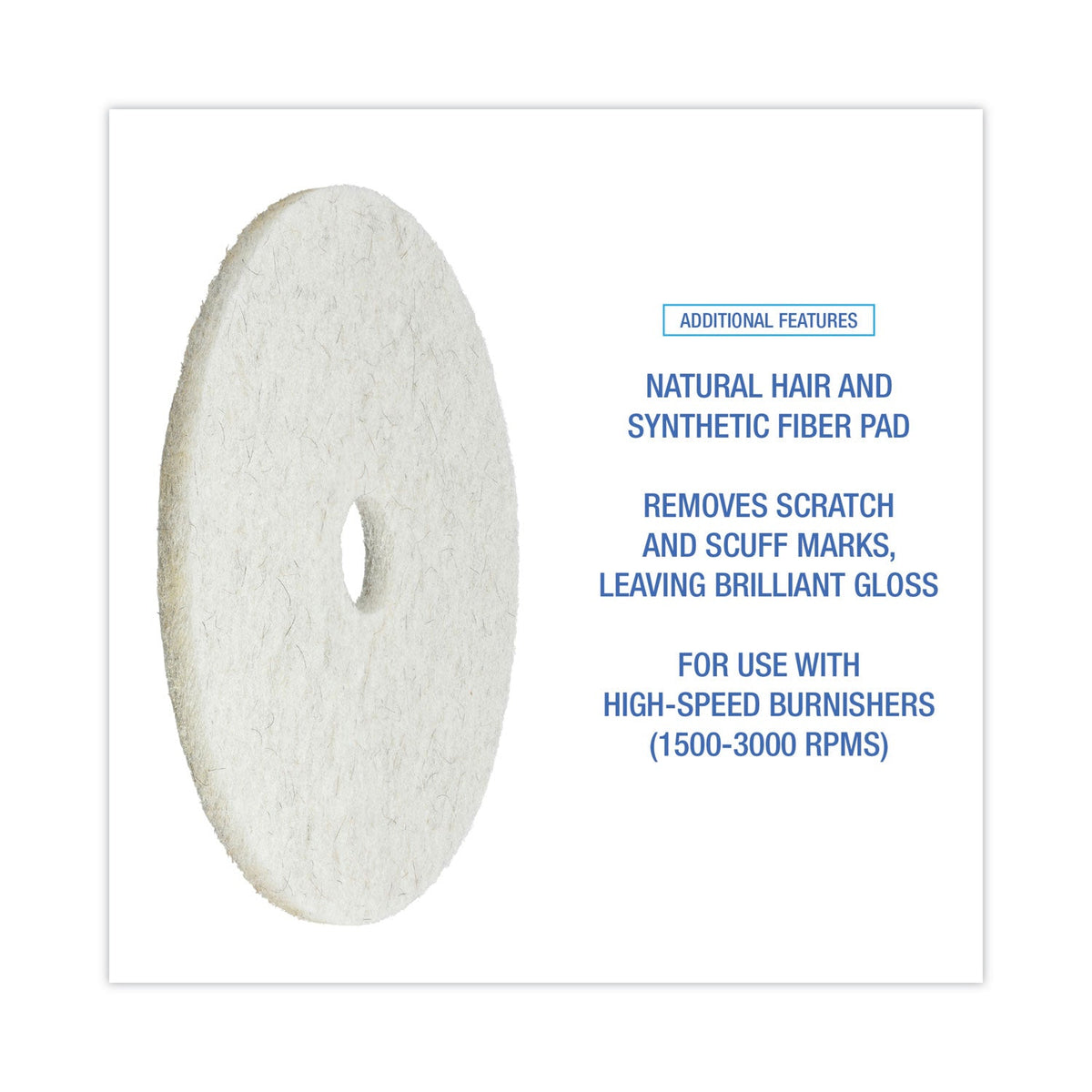 Boardwalk® Natural Burnishing Floor Pads, 20" Diameter, White, 5/carton