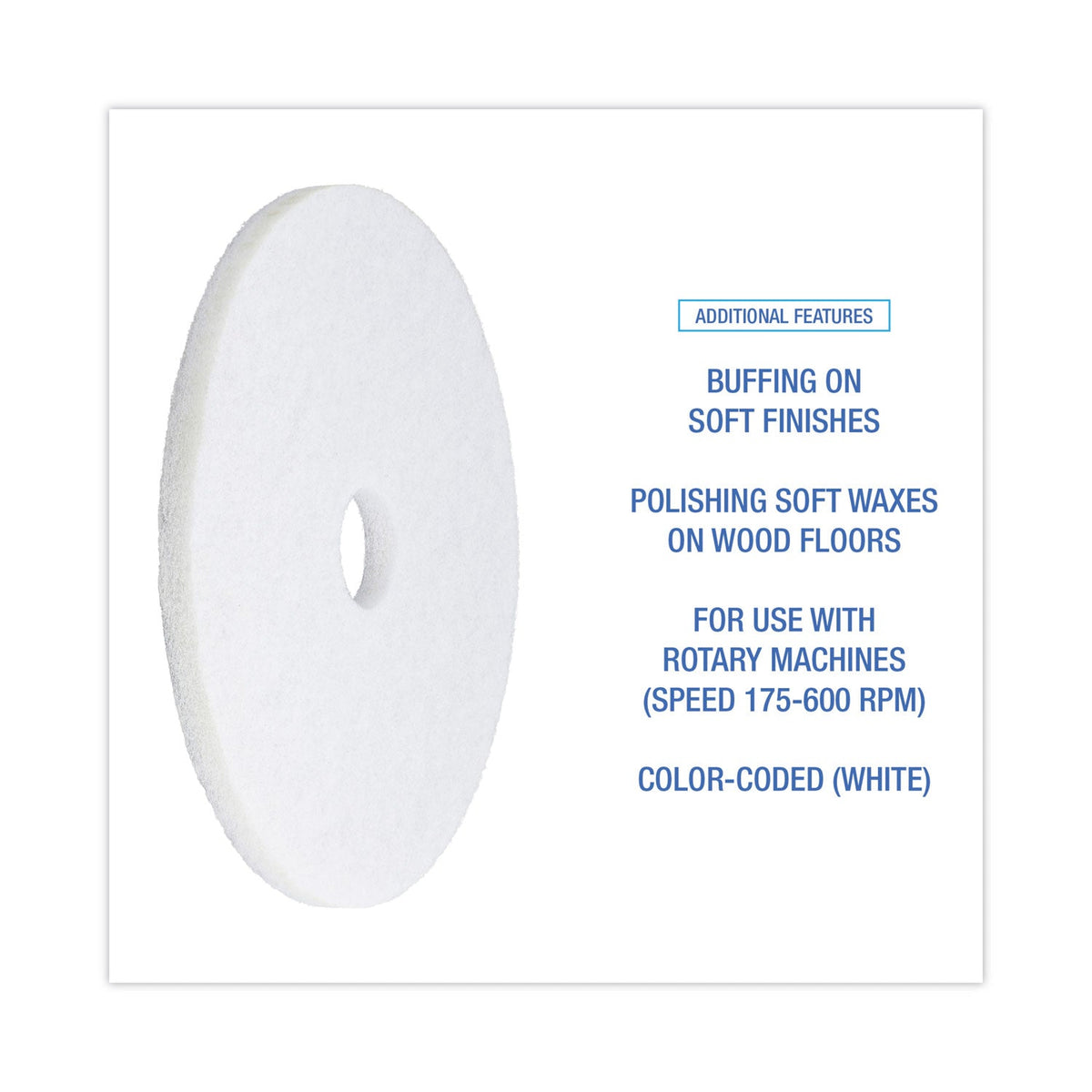 Boardwalk® Polishing Floor Pads, 19" Diameter, White, 5/carton