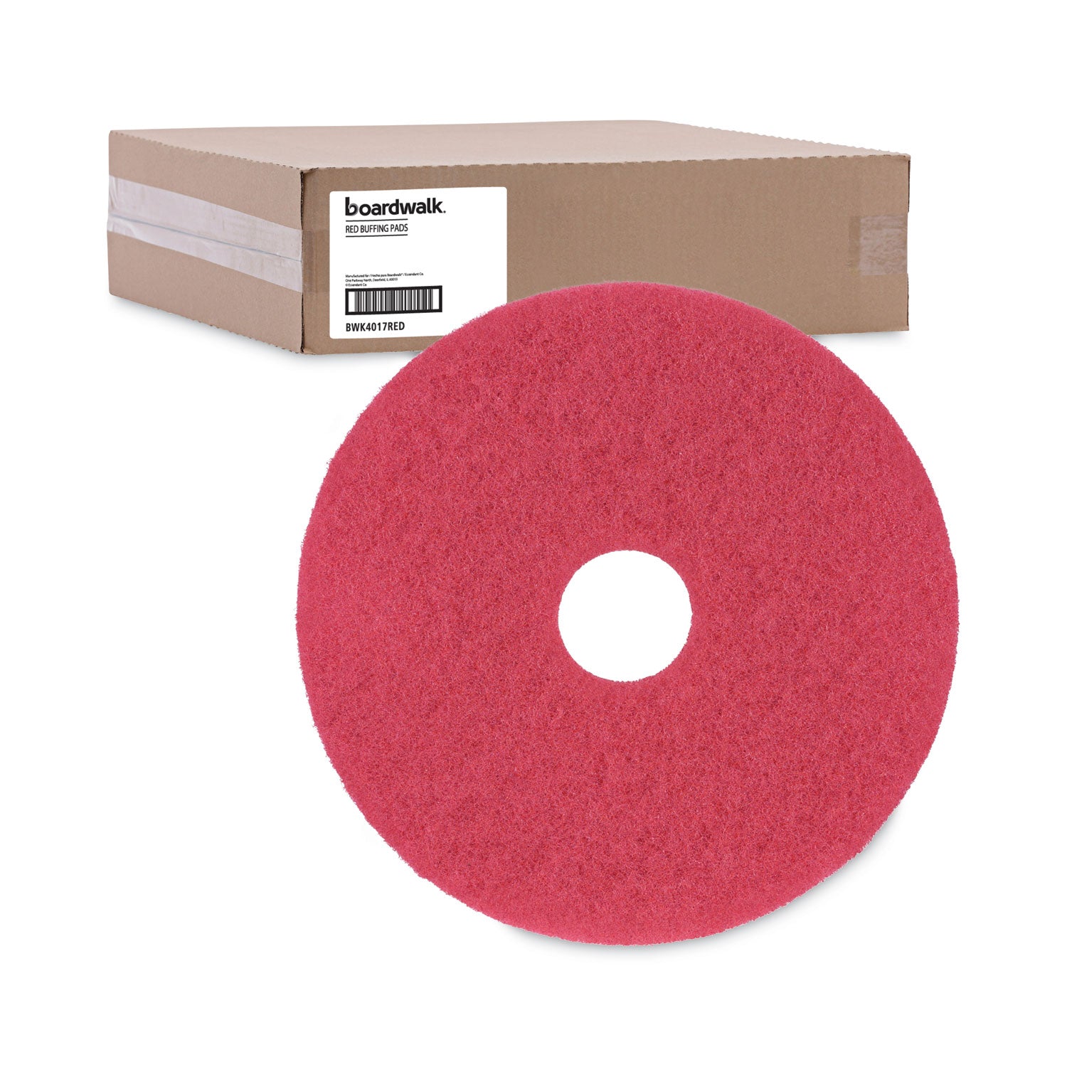 Boardwalk® Buffing Floor Pads, 17" Diameter, Red, 5/carton