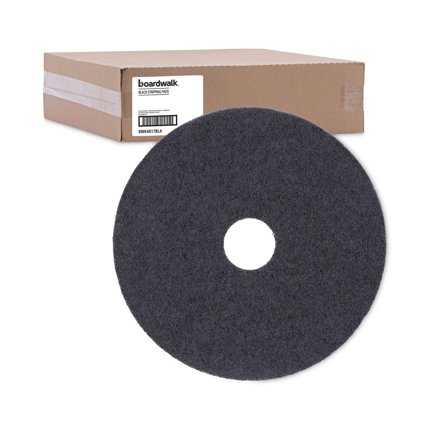 Boardwalk® Stripping Floor Pads, 17" Diameter, Black, 5/carton
