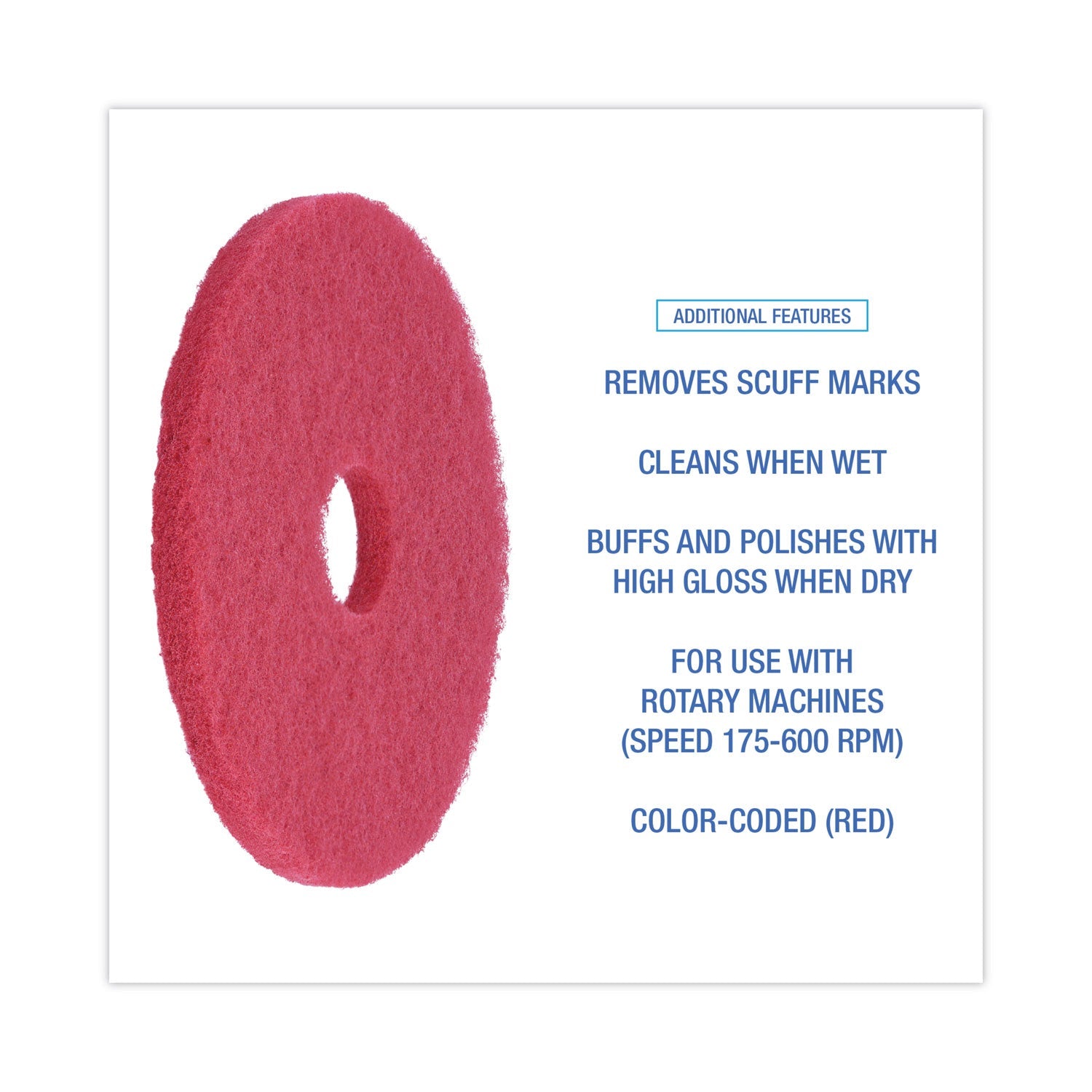 Boardwalk® Buffing Floor Pads, 15" Diameter, Red, 5/carton