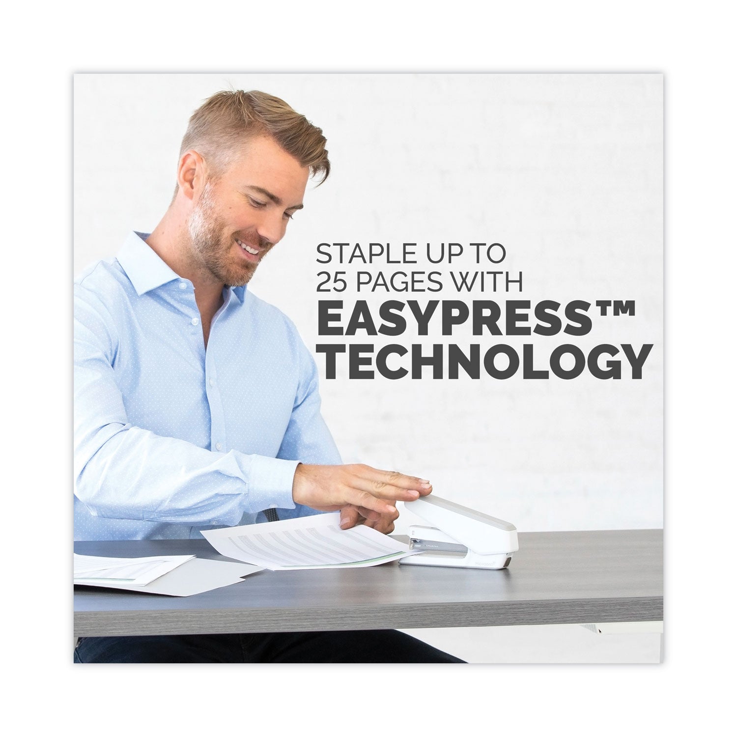 Fellowes® LX850 EasyPress Full Strip Stapler with Antimicrobial Protection, 25-Sheet Capacity, White