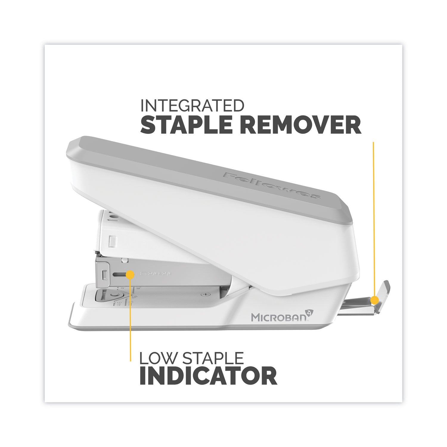 Fellowes® LX840 EasyPress Half Strip Stapler with Antimicrobial Protection, 25-Sheet Capacity, White