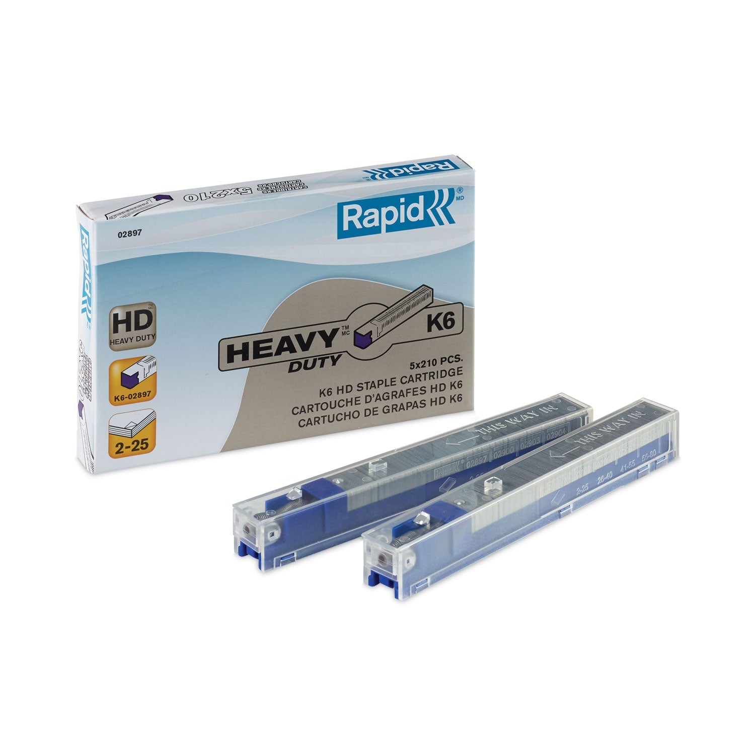 Rapid® Staple Cartridge, 0.25" Leg, 0.5" Crown, Steel, 210/cartridge, 5 Cartridges/pack, 1,050/pack