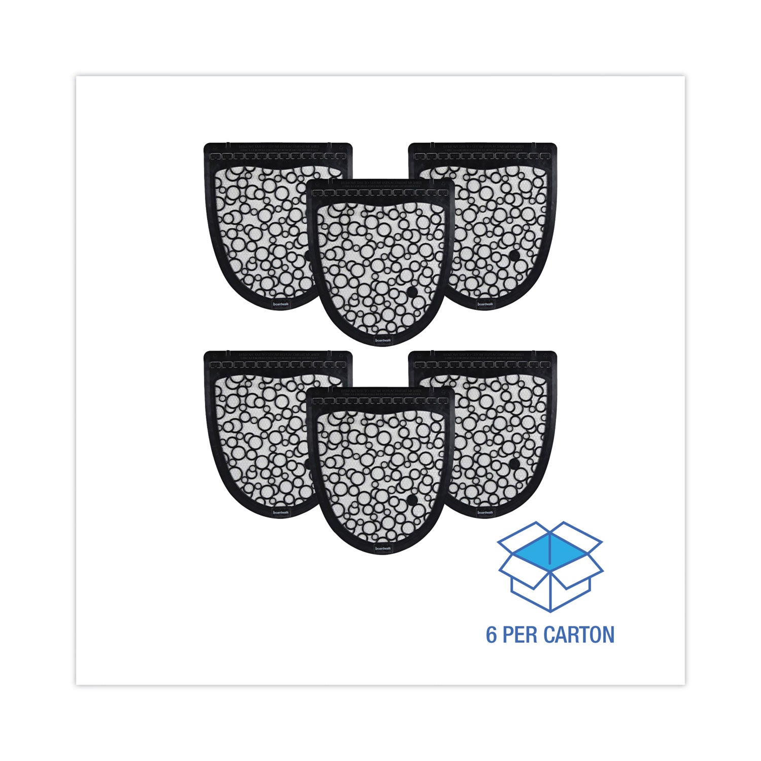 Boardwalk® Disposable Urinal Floor Mat 2.0, Slip-Resistant Rubber, 17.5 x 20, Black/White, 6/Carton - Bloom Skins