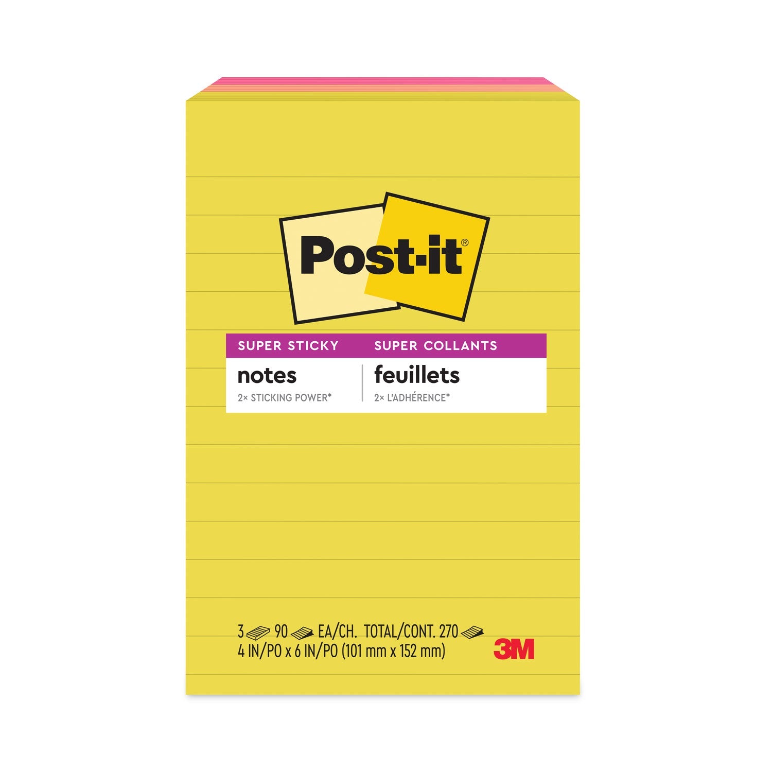 Super Sticky Note Pads | 4x6 Ruled, 3-Pack