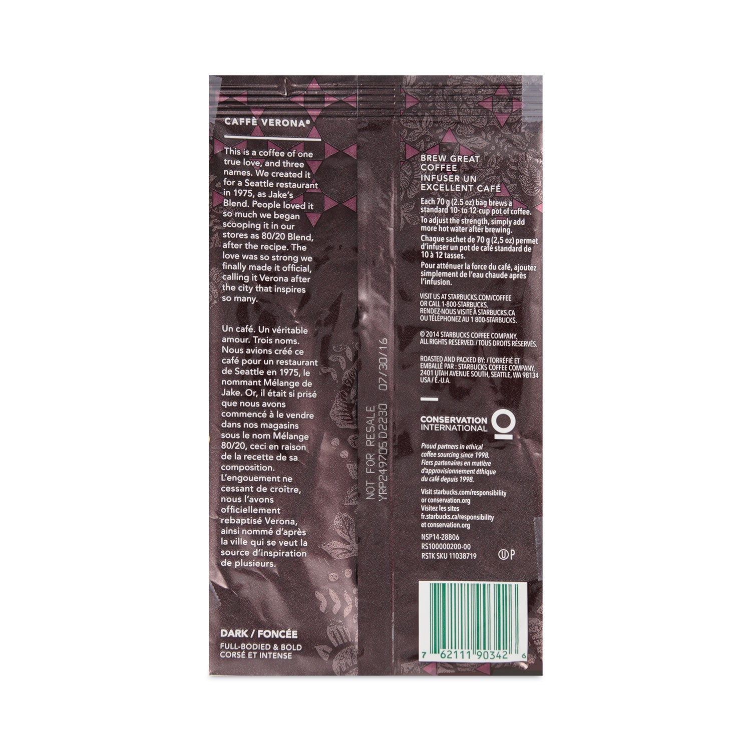 Starbucks® Coffee, Caffe Verona, 2.5 Oz Packet, 18/box