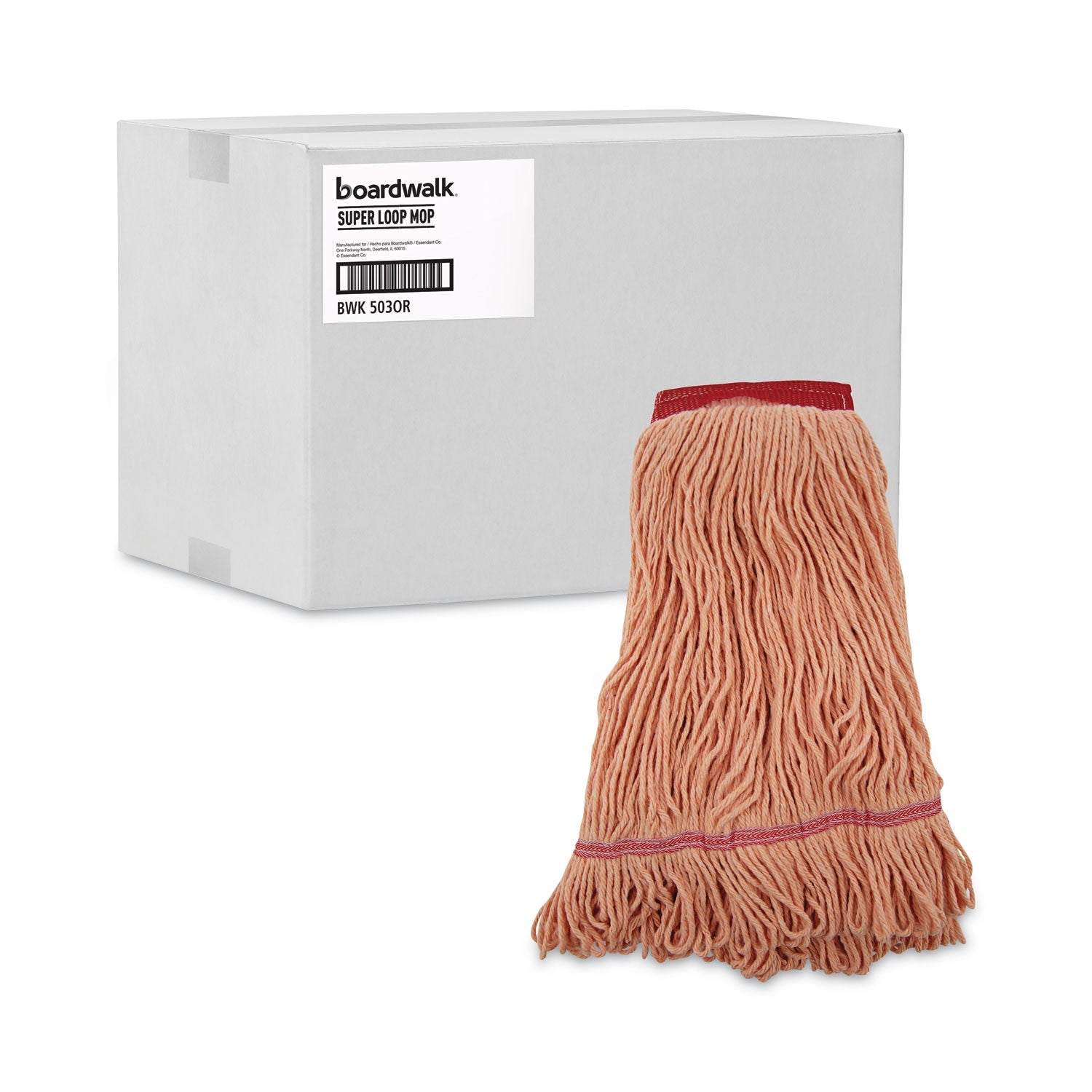 Boardwalk® Super Loop Wet Mop Head, Cotton/synthetic Fiber, 5" Headband, Large Size, Orange, 12/carton