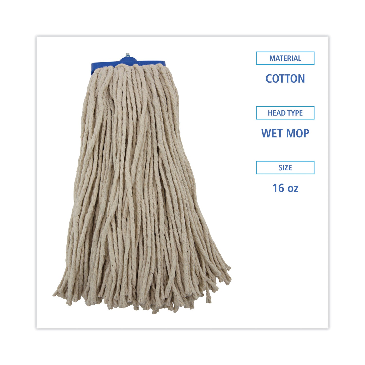 Boardwalk® Cut-End Lie-Flat Wet Mop Head, Cotton, 16oz, White