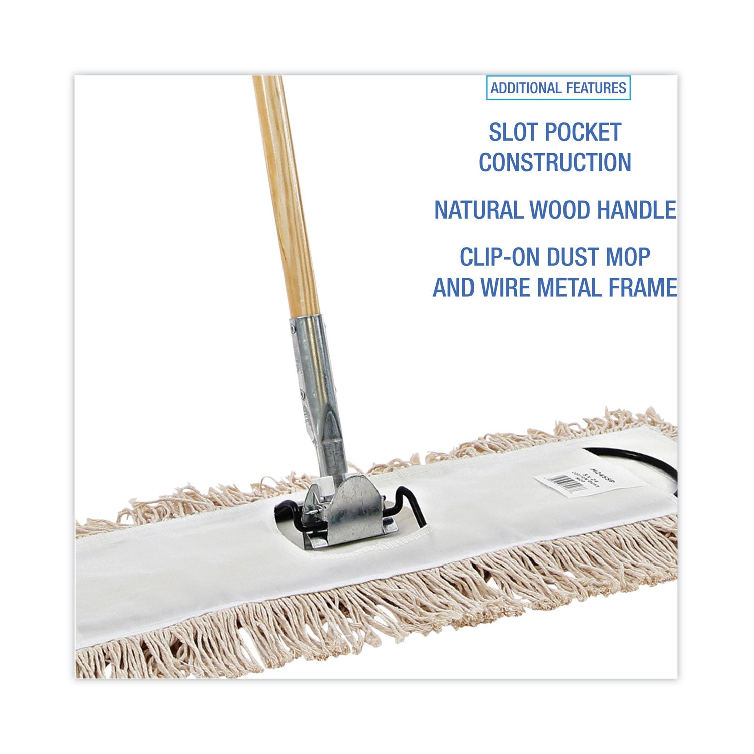 Boardwalk® Cotton Dry Mopping Kit, 24 X 5 Natural Cotton Head, 60" Natural Wood Handle