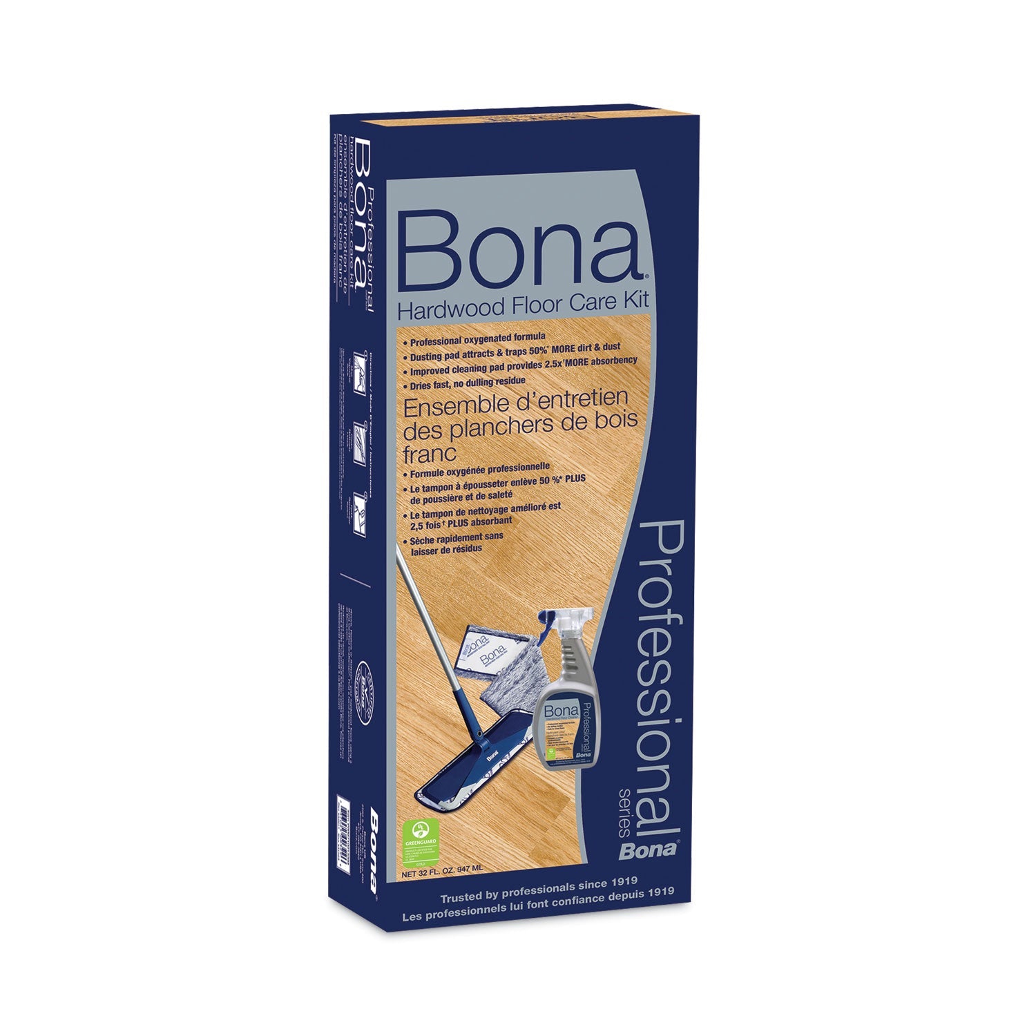 Bona® Hardwood Floor Care Kit, 15" Wide Microfiber Head, 52" Blue Steel Handle
