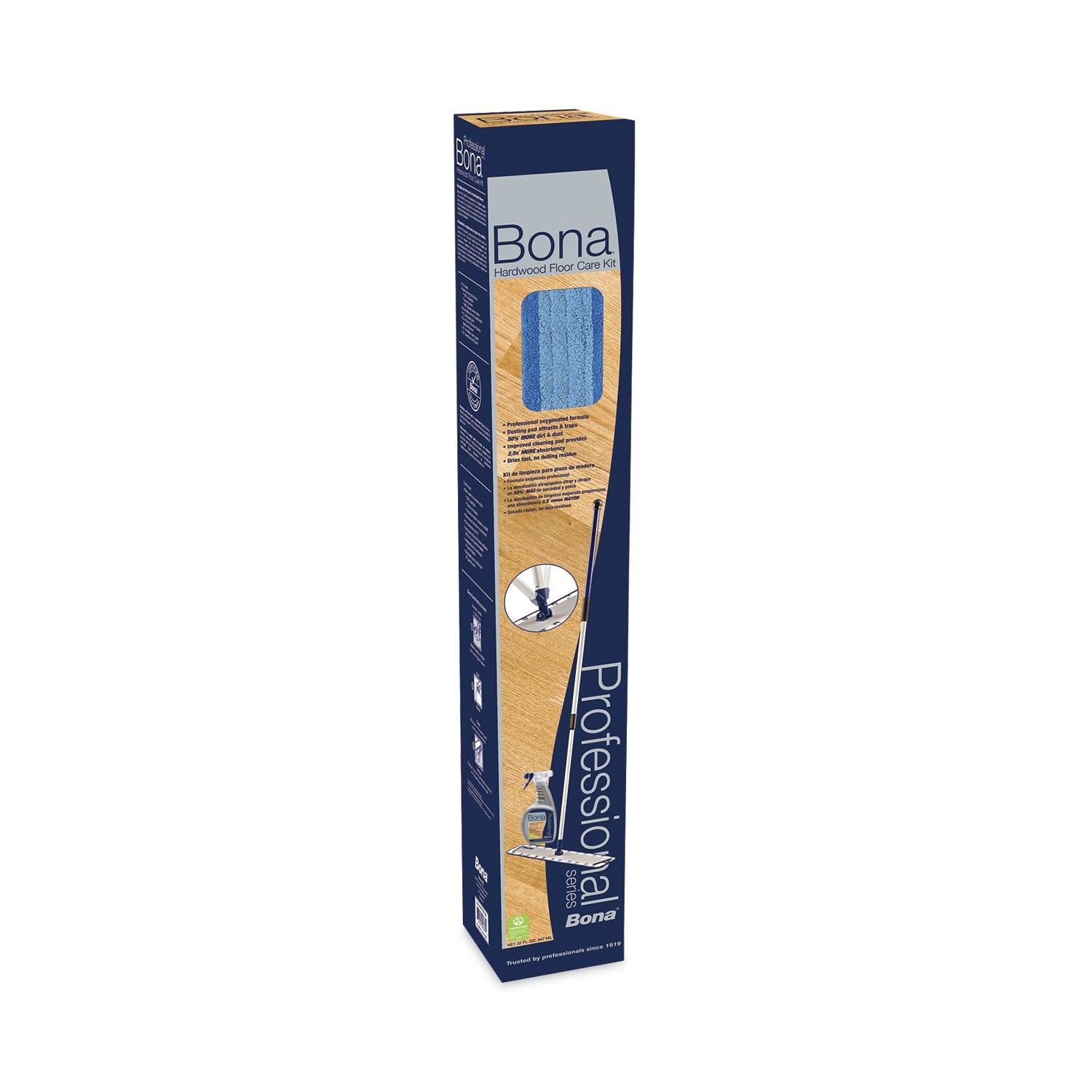 Bona® Hardwood Floor Care Kit, 18" Wide Microfiber Head, 72" Silver/blue Aluminum Handle