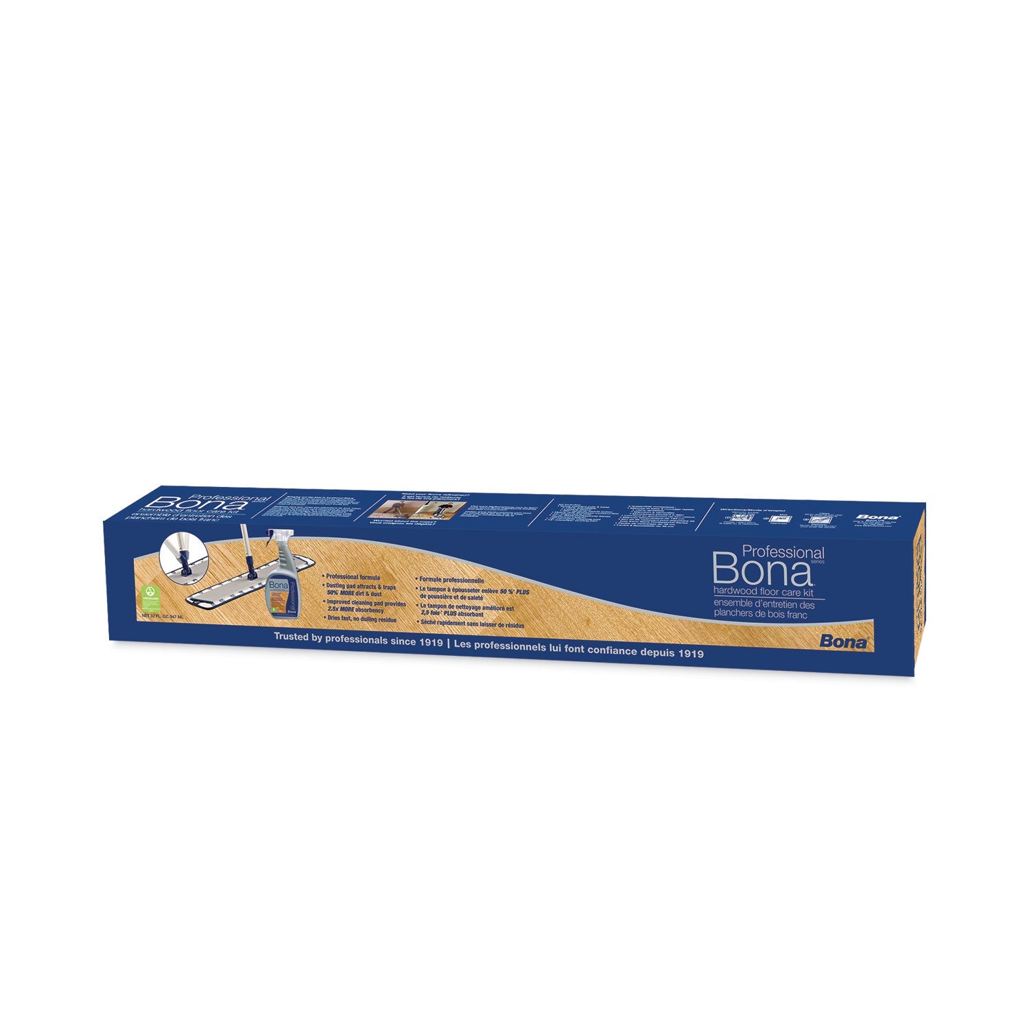 Bona® Hardwood Floor Care Kit, 18" Wide Microfiber Head, 72" Silver/blue Aluminum Handle