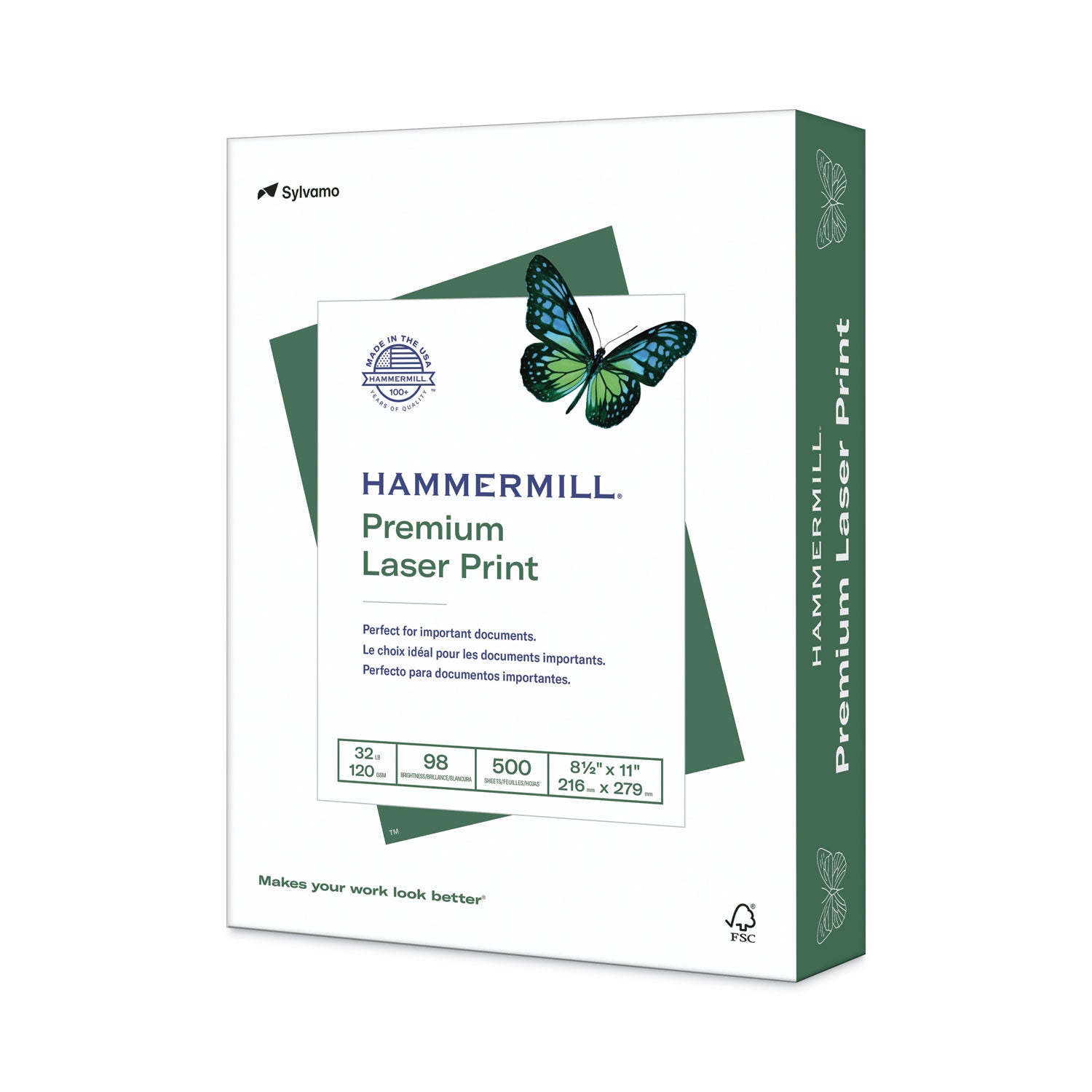 Hammermill® Premium Laser Print Paper, 98 Bright, 32 lb Bond Weight, 8.5 x 11, White, 500/Ream