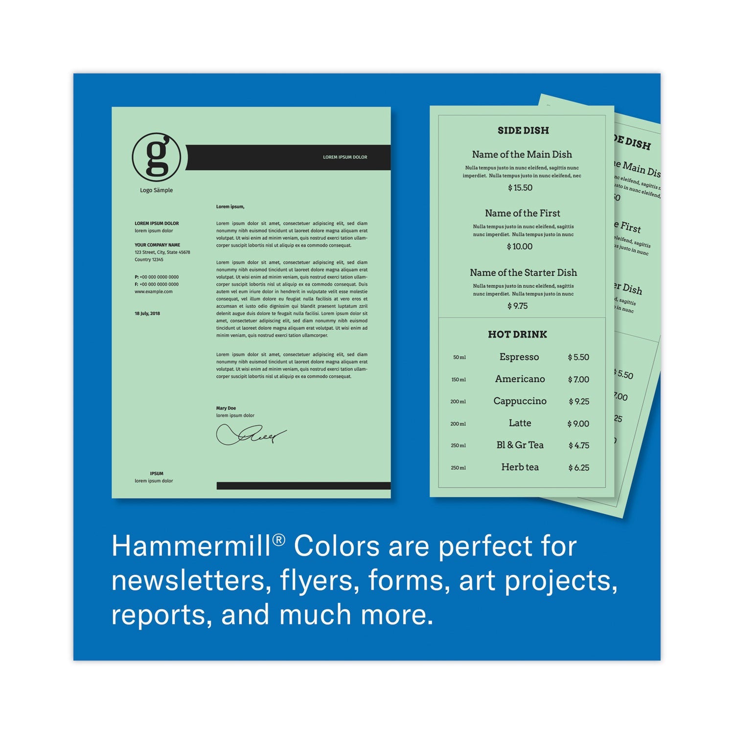 Hammermill® Colors Print Paper, 20 lb Bond Weight, 8.5 x 11, Green, 500 Sheets/Ream, 10 Reams/Carton